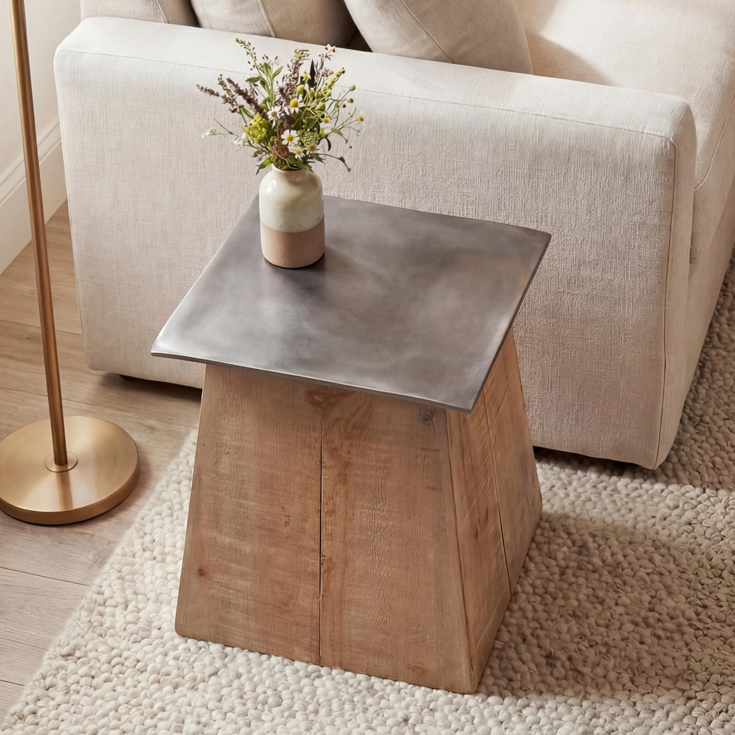 Hocker MCW-L76, Sitzhocker Holzhocker, Industrial Massiv-Holz MVG-zertifiziert, natur mit Metall-Optik - Bild 1