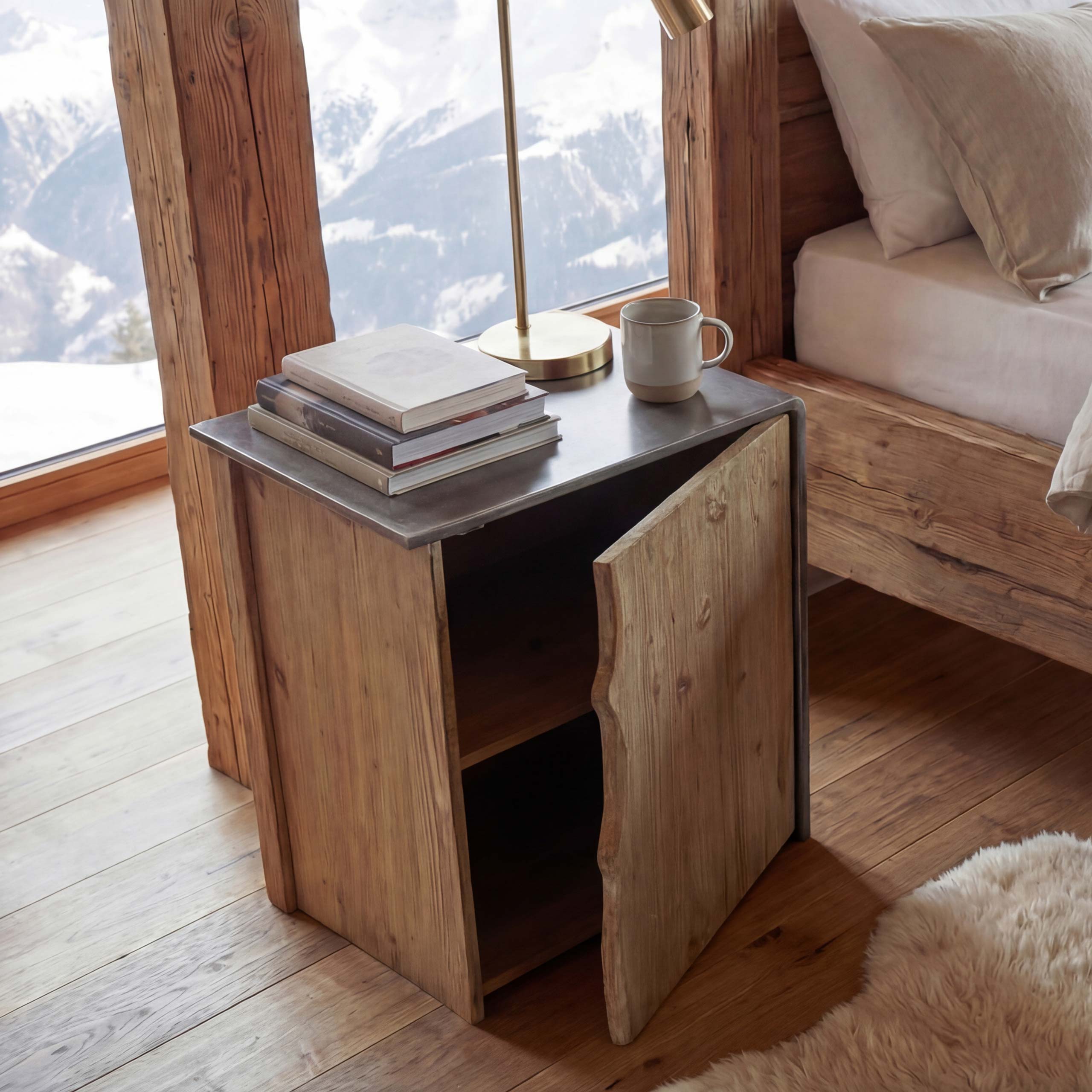 Beistelltisch MCW-L76, Kommode Nachttisch Schrank, Industrial Massiv-Holz MVG 60x50x40cm, natur mit Metall-Optik - Bild 1