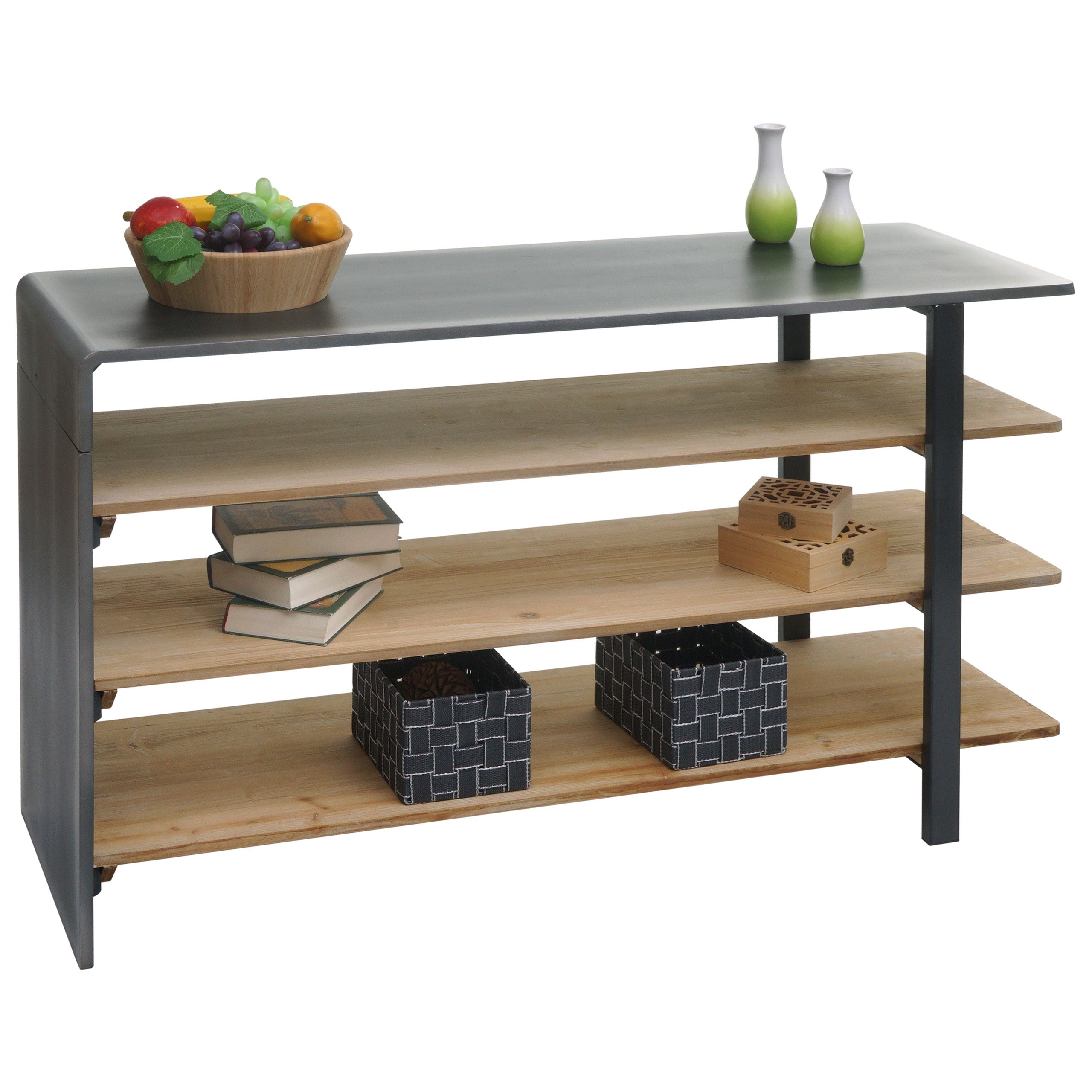 Regal MCW-L75, Wohnregal B&uuml;cherregal Schuhregal Sideboard, Massiv-Holz Industrial 72x119x40cm MVG natur mit Metall-Optik - Bild 1