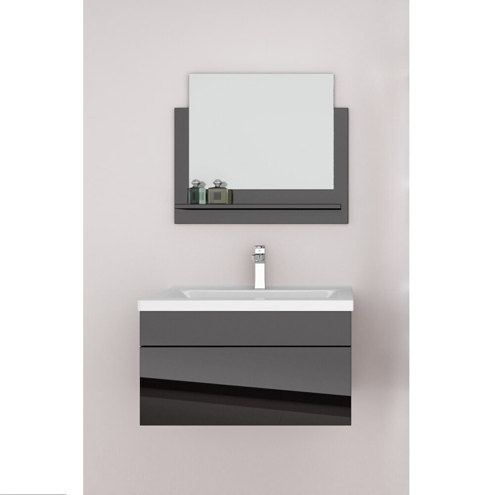 HOME DELUXE Wangerooge Badm&ouml;bel-Set schwarz, ca. 61 cm breit mit Spiegel (Gr. M) - Bild 1