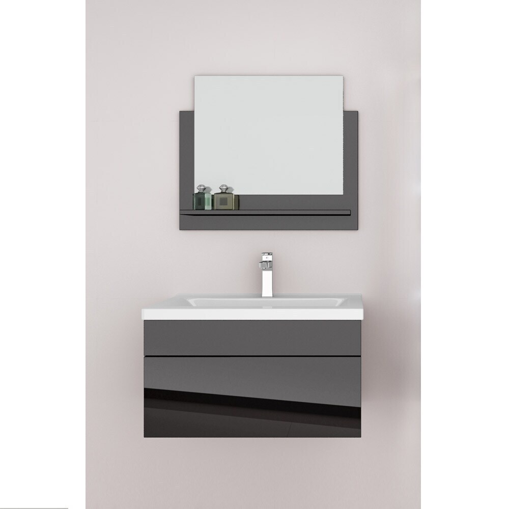 HOME DELUXE Wangerooge Badmöbel-Set schwarz, ca. 61 cm breit mit Spiegel (Gr. M) | 04058166032829