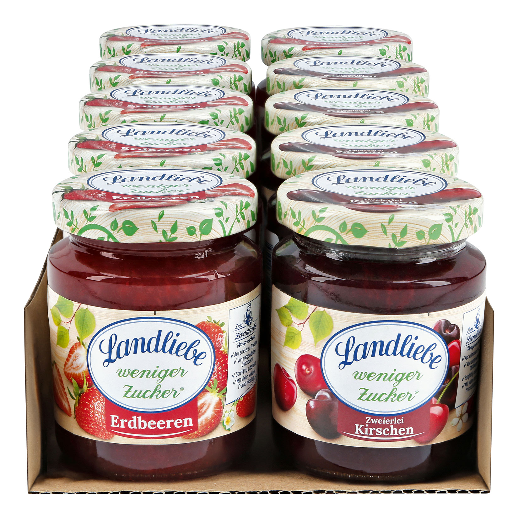 Landliebe Fruchtaufstrich weniger Zucker 180 g, verschiedene Sorten, 10er Pack - Bild 1