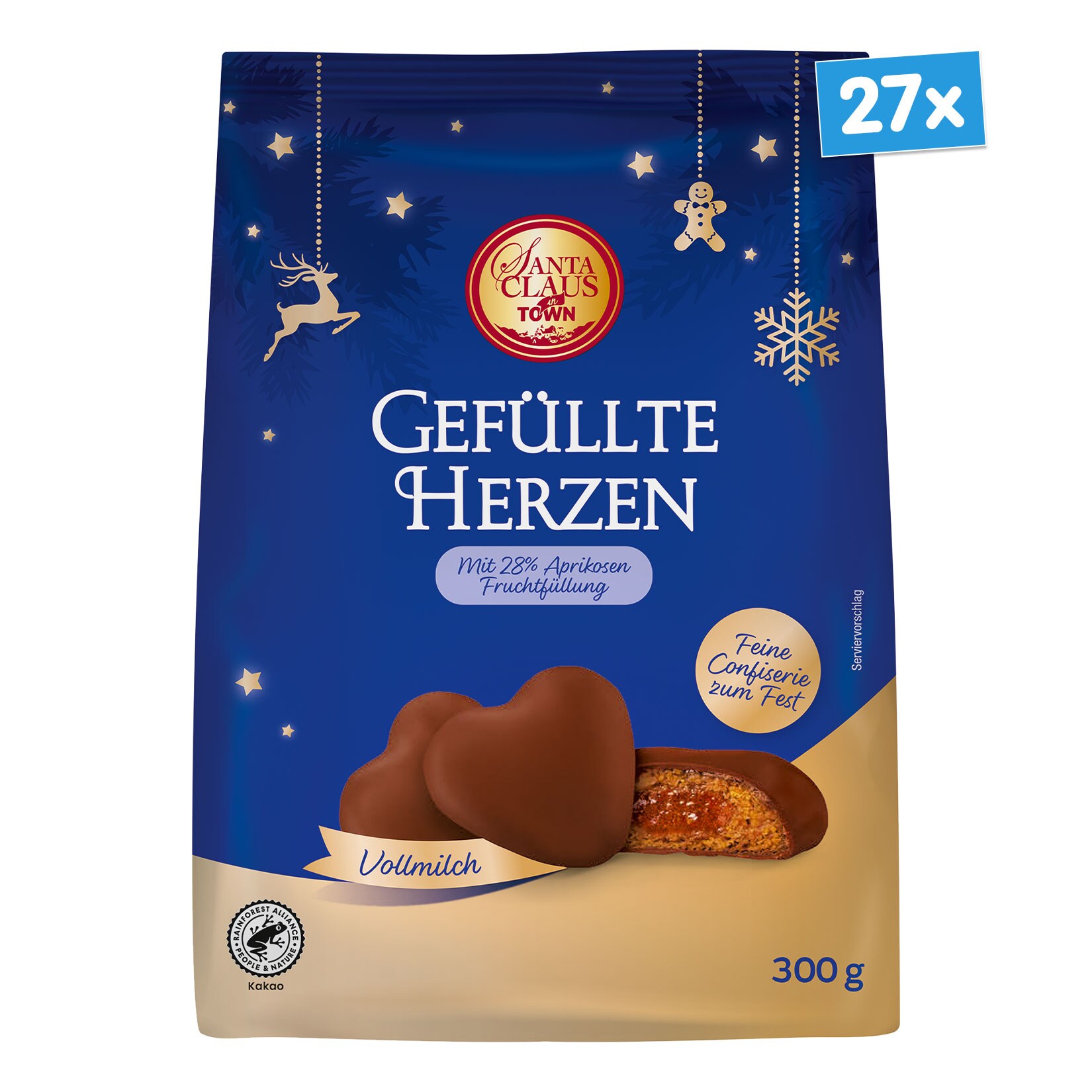 Santa Claus in Town Lebkuchenherzen Vollmilch 300 g, 27er Pack