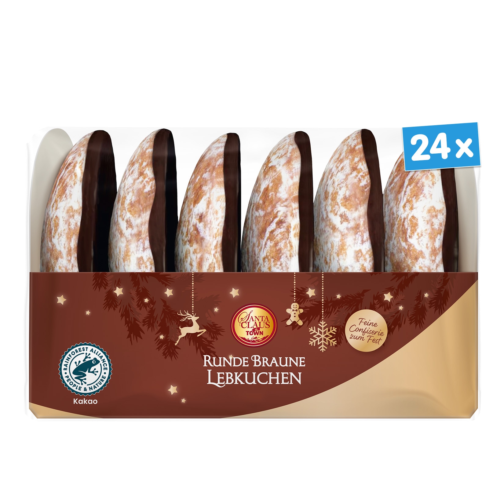 Santa Claus in Town Runde Braune Lebkuchen Zartbitter 200 g, 24er Pack - Bild 1