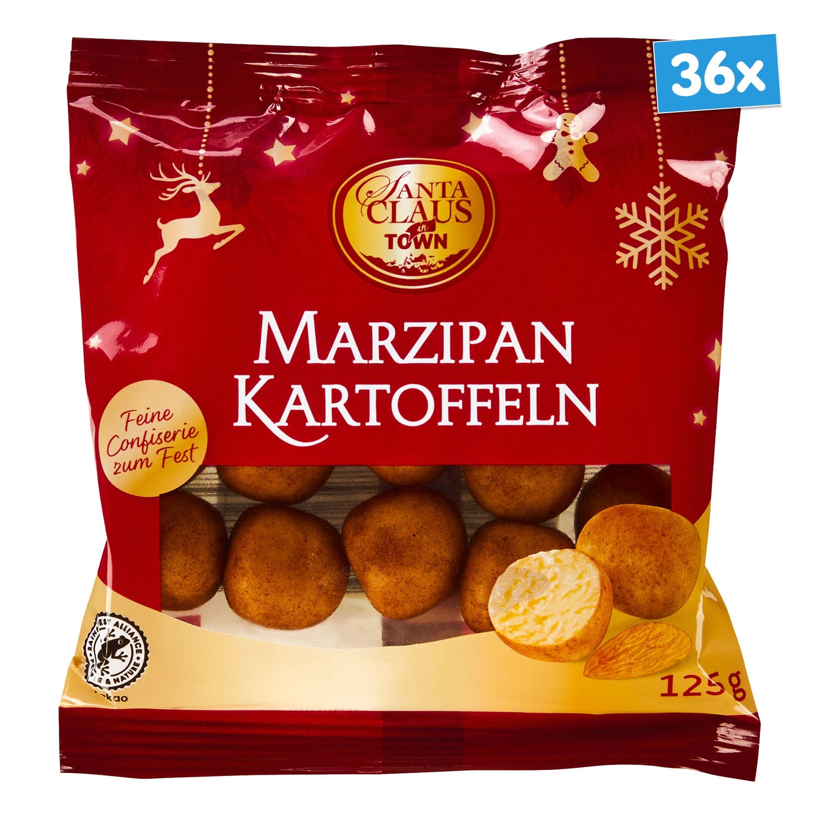 Santa Claus in Town Marzipankartoffeln 125 g, 36er Pack