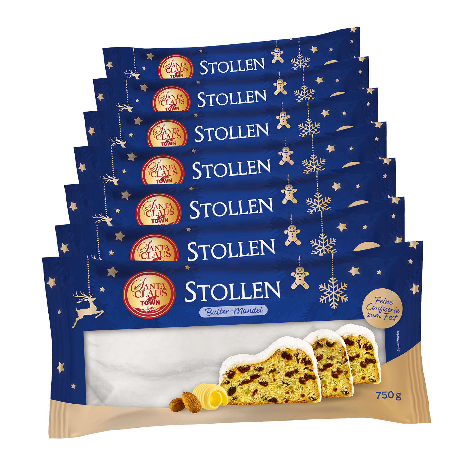 Santa Claus in Town Butter-Mandel-Stollen 750 g, 7er Pack
