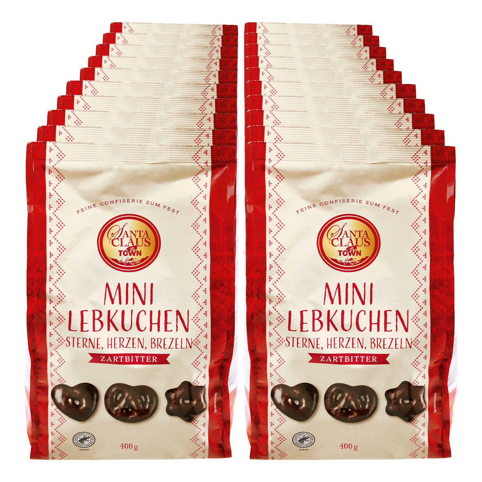 Santa Claus in Town Mini Sterne/Herzen/Brezeln Zartbitter 400 g, 20er Pack - Bild 1