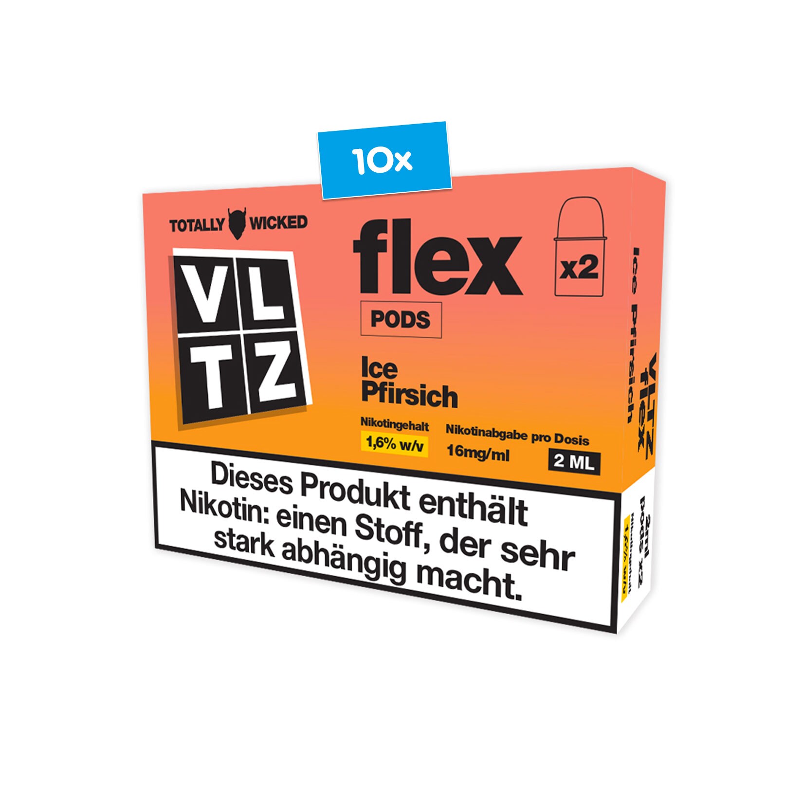 VLTZ flex Pods Ice Pfirsich 2 St&uuml;ck 4ml 1.6% Nikotin, 10er Pack - Bild 1