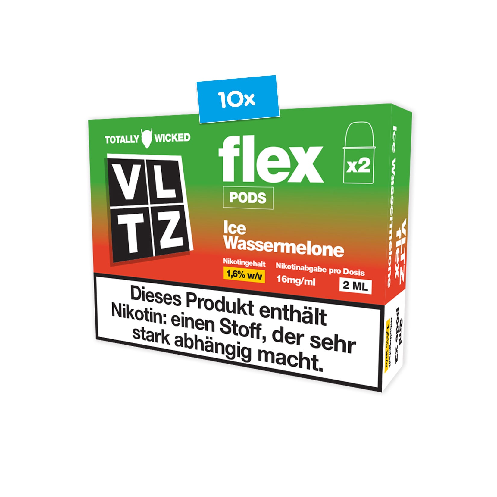 VLTZ flex Pods Ice Wassermelone 2 St&uuml;ck 4ml 1.6% Nikotin, 10er Pack - Bild 1