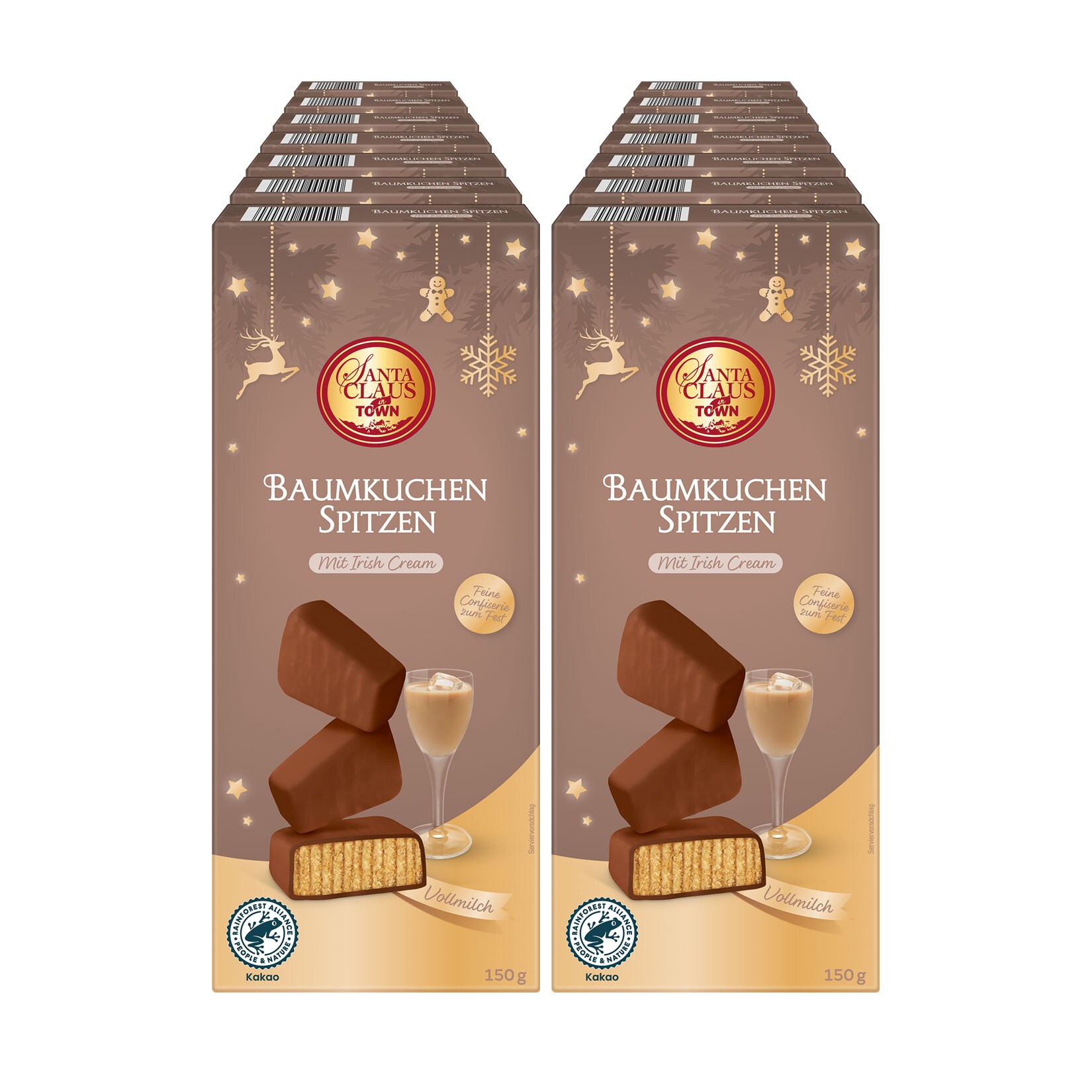 Santa Claus in Town Baumkuchenspitzen Vollmilch Irish Cream 150 g, 14er Pack - Bild 1