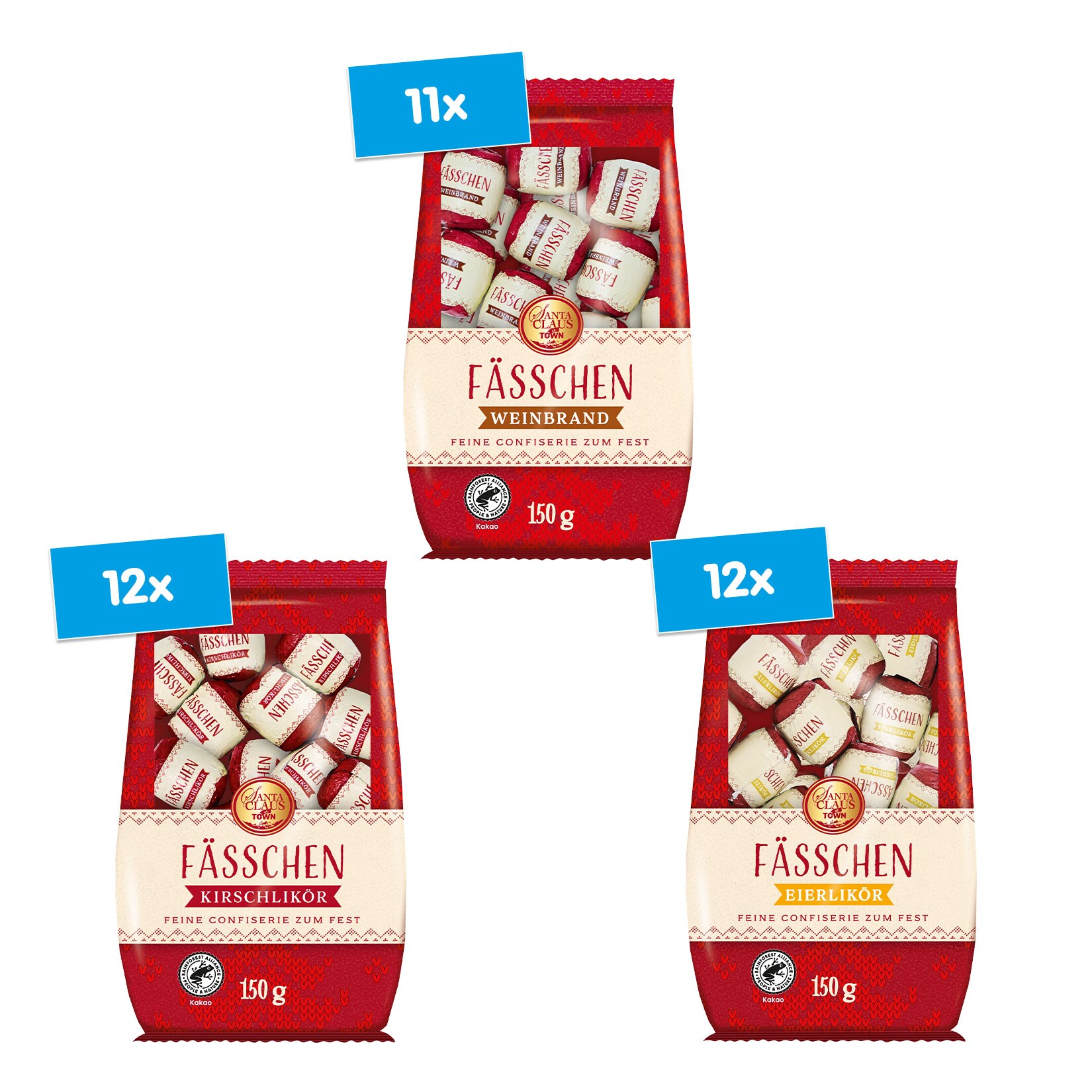 Santa Claus in Town Lik&ouml;rf&auml;sschen 150 g, verschiedene Sorten, 35er Pack - Bild 1