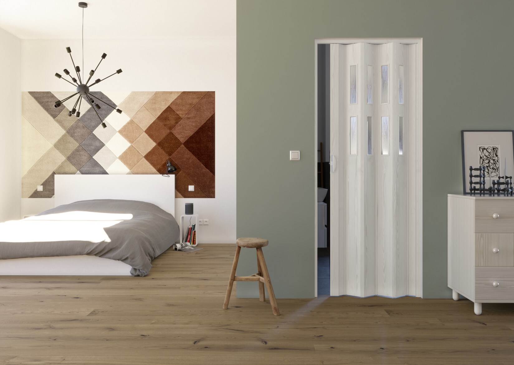 Falttür Luciana esche weiß 2 Fenster B 88,5 H 202 cm
