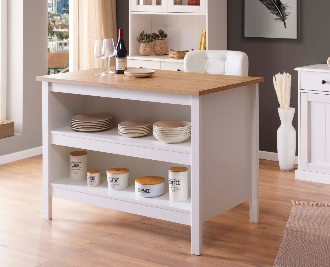 Inter Link Kücheninsel Julina mit kratzfester Arbeitsplatte – versch. Ausführungen – Weiss | 04010340919609