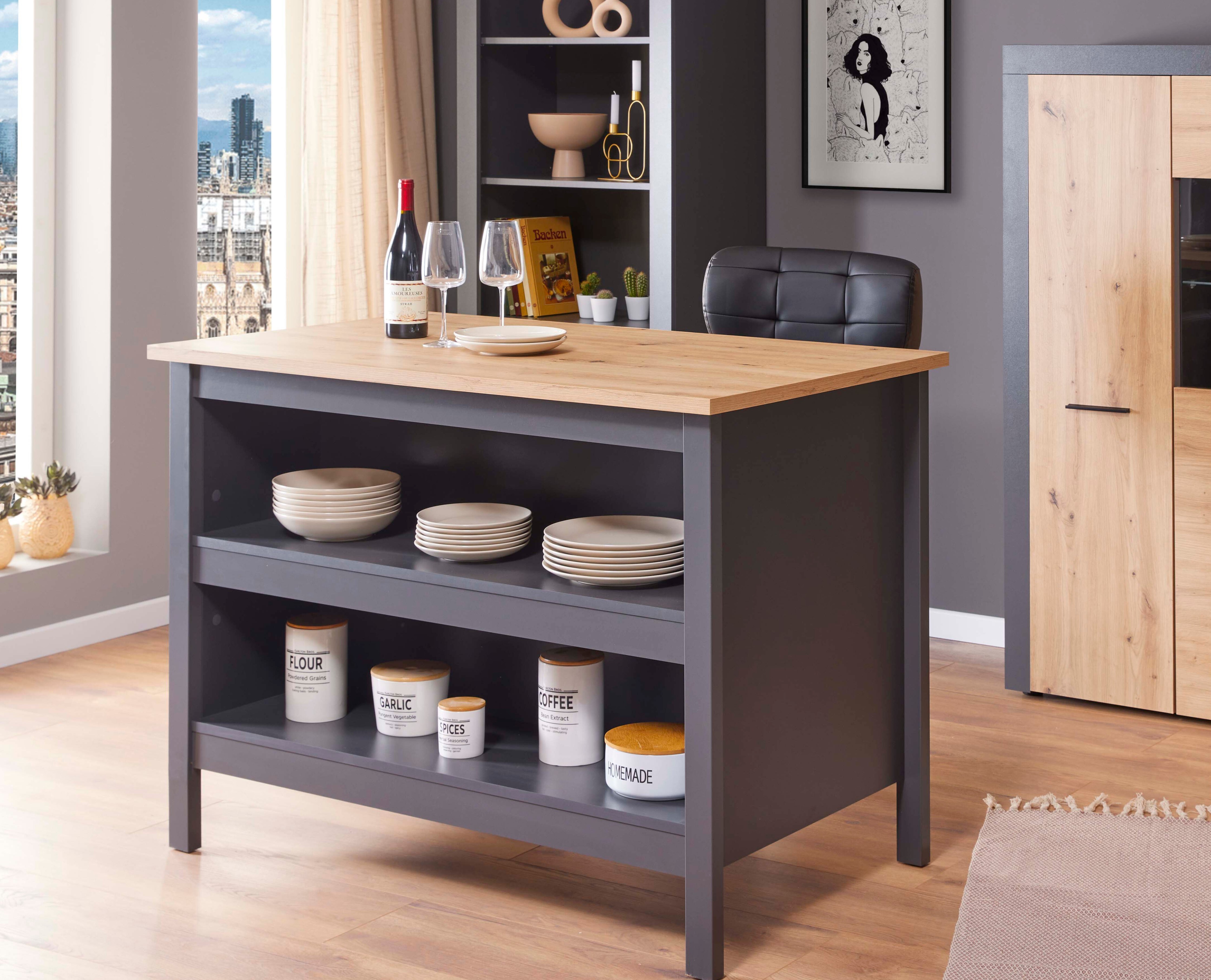 Inter Link K&uuml;cheninsel Julina mit kratzfester Arbeitsplatte - versch. Ausf&uuml;hrungen - Anthrazit - Bild 1