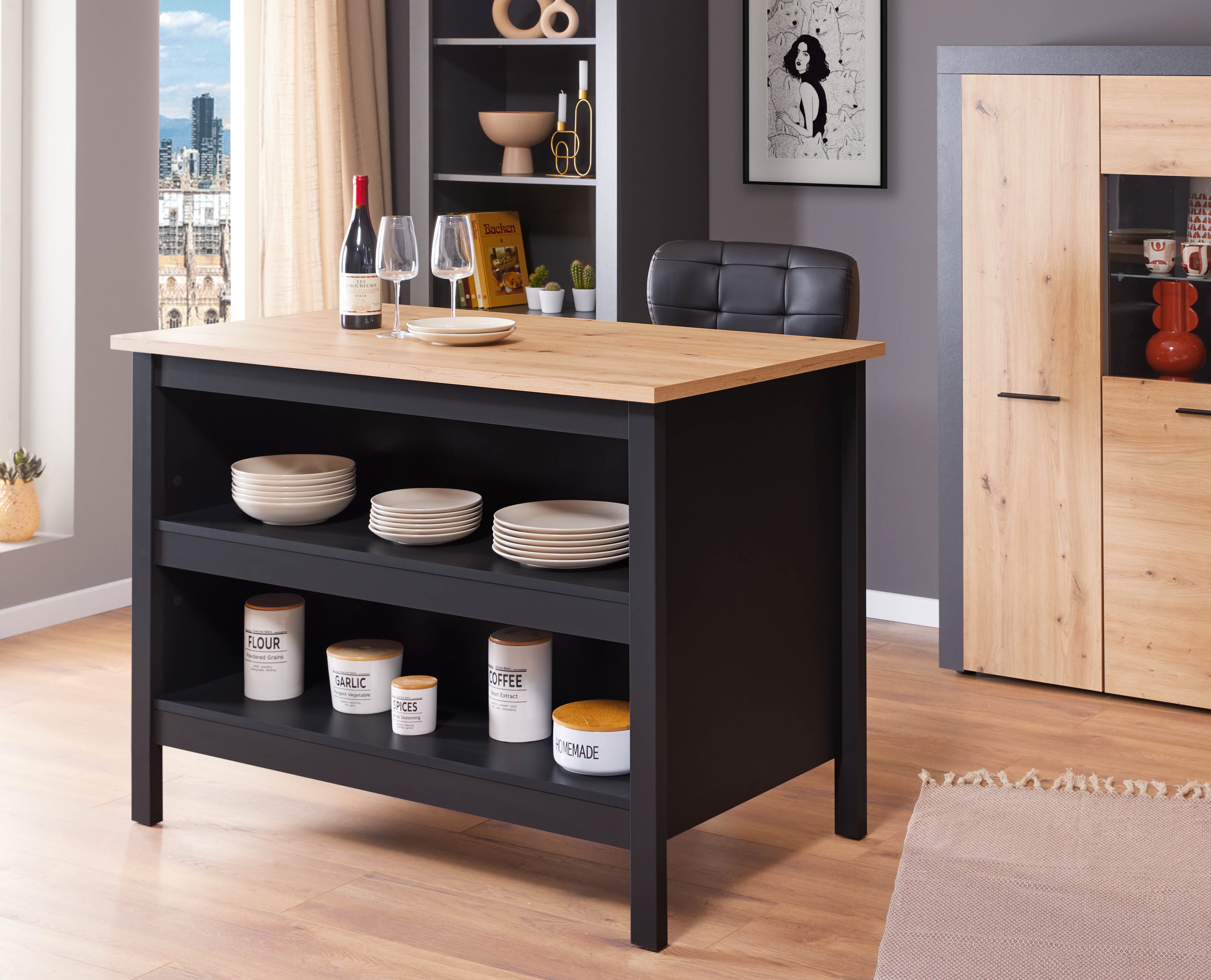 Inter Link K&uuml;cheninsel Julina mit kratzfester Arbeitsplatte - versch. Ausf&uuml;hrungen - Schwarz - Bild 1