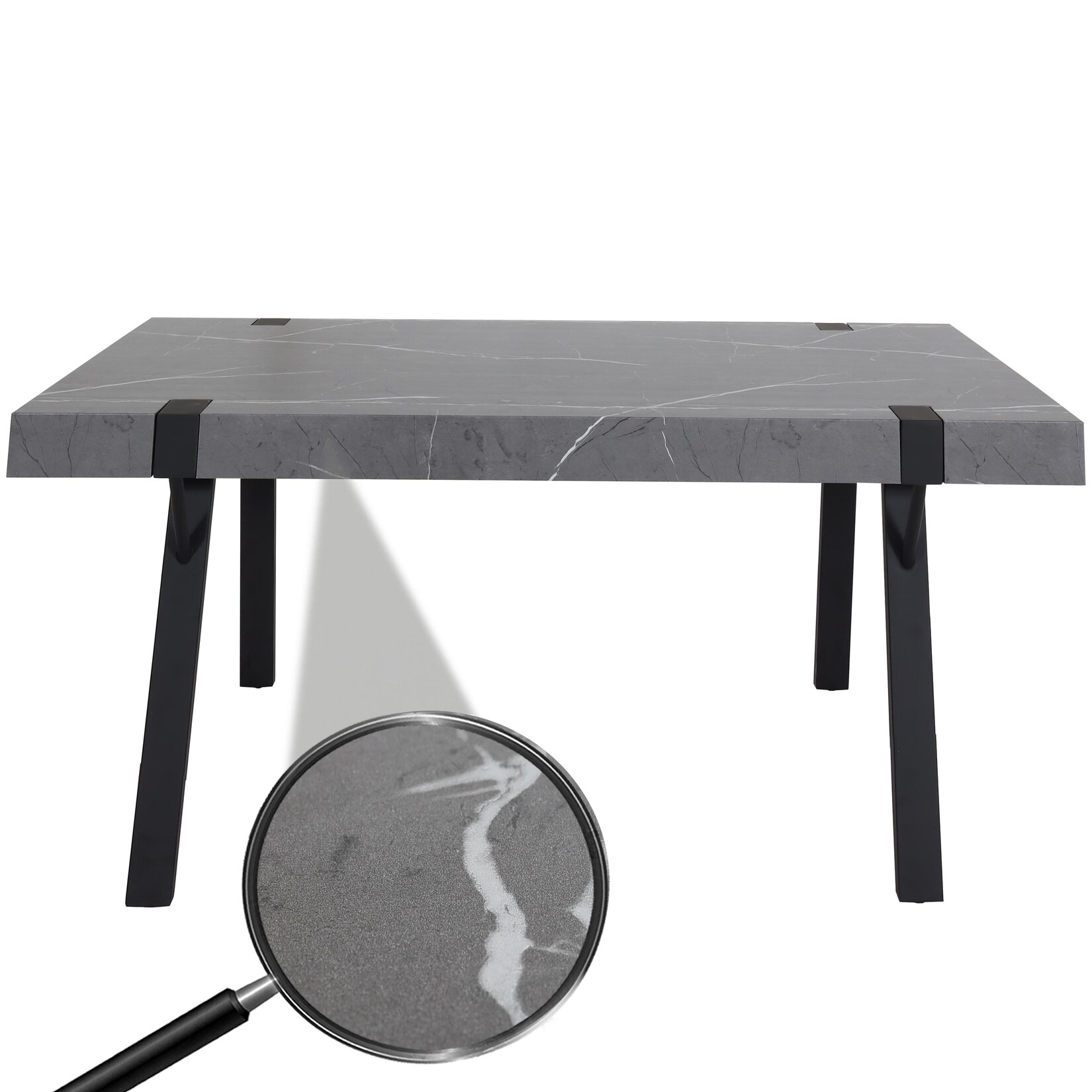 Esstisch MCW-L54, Tisch Küchentisch Esszimmertisch, Industrial Metall 150x90cm ~ Marmor-Optik grau