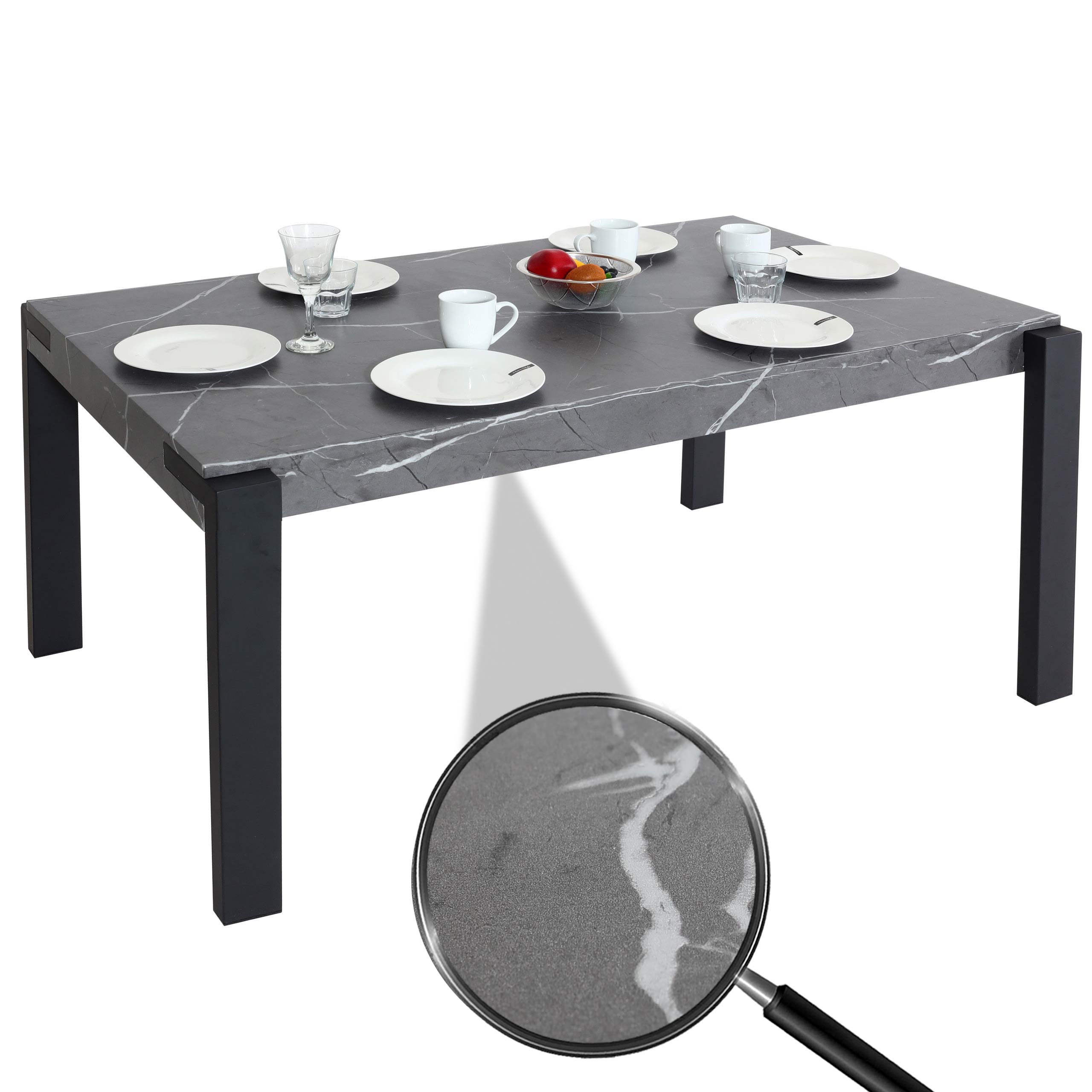Esstisch MCW-L53, Tisch K&uuml;chentisch Esszimmertisch, Industrial Metall 140x80cm ~ Marmor-Optik grau - Bild 1