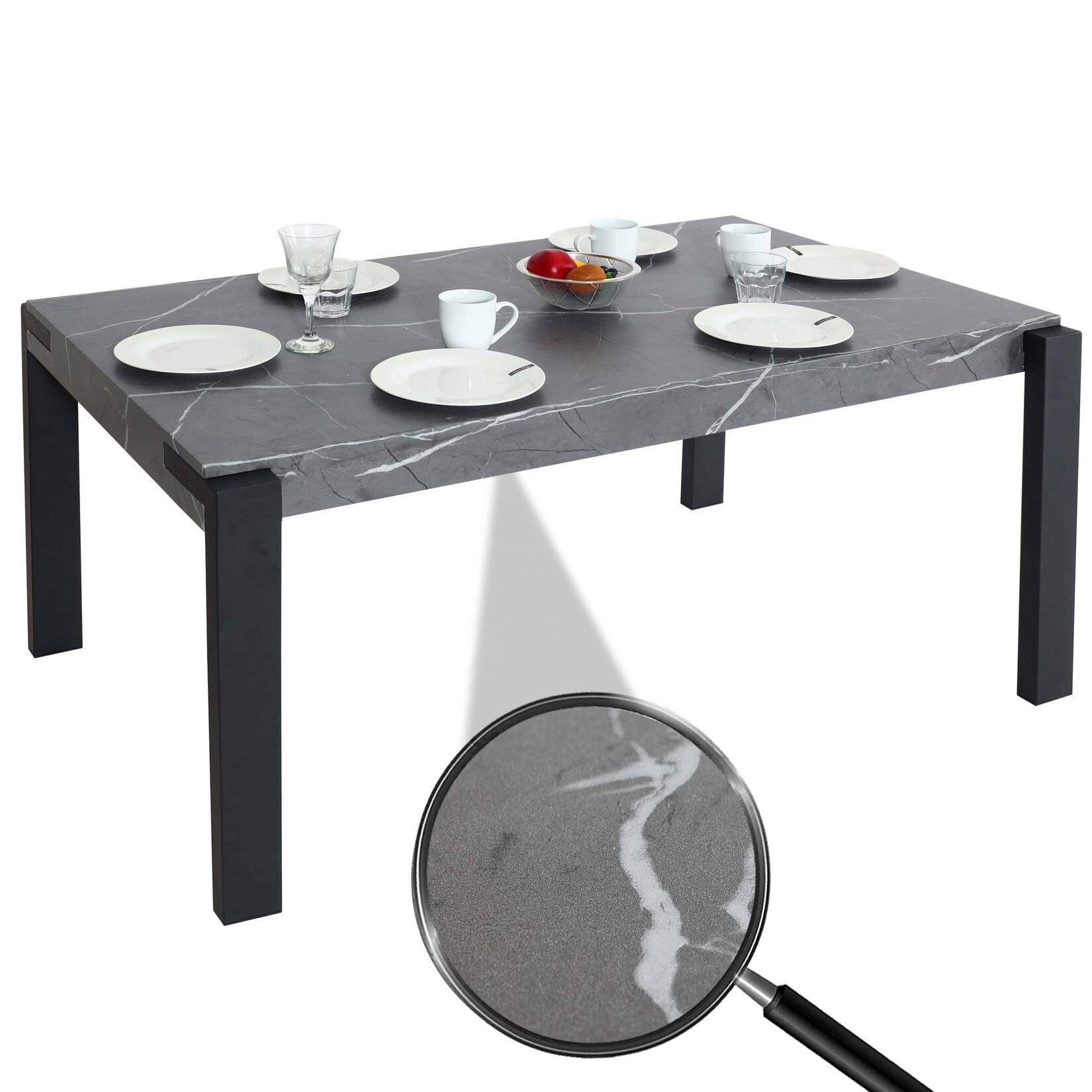 Esstisch MCW-L53, Tisch Küchentisch Esszimmertisch, Industrial Metall 140x80cm ~ Marmor-Optik grau