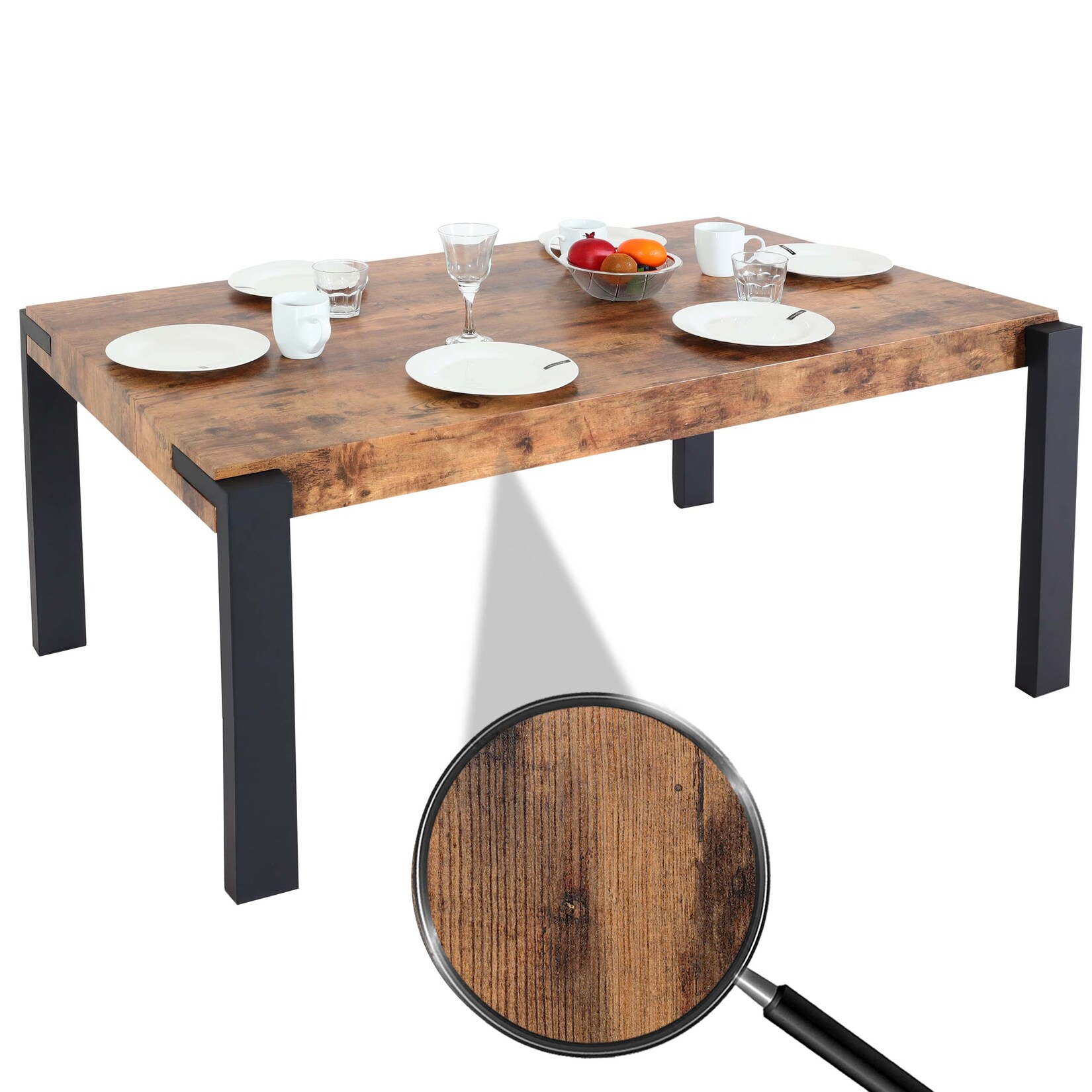 Esstisch MCW-L53, Tisch Küchentisch Esszimmertisch, Industrial Metall 140x80cm ~ dunkle Wildeiche