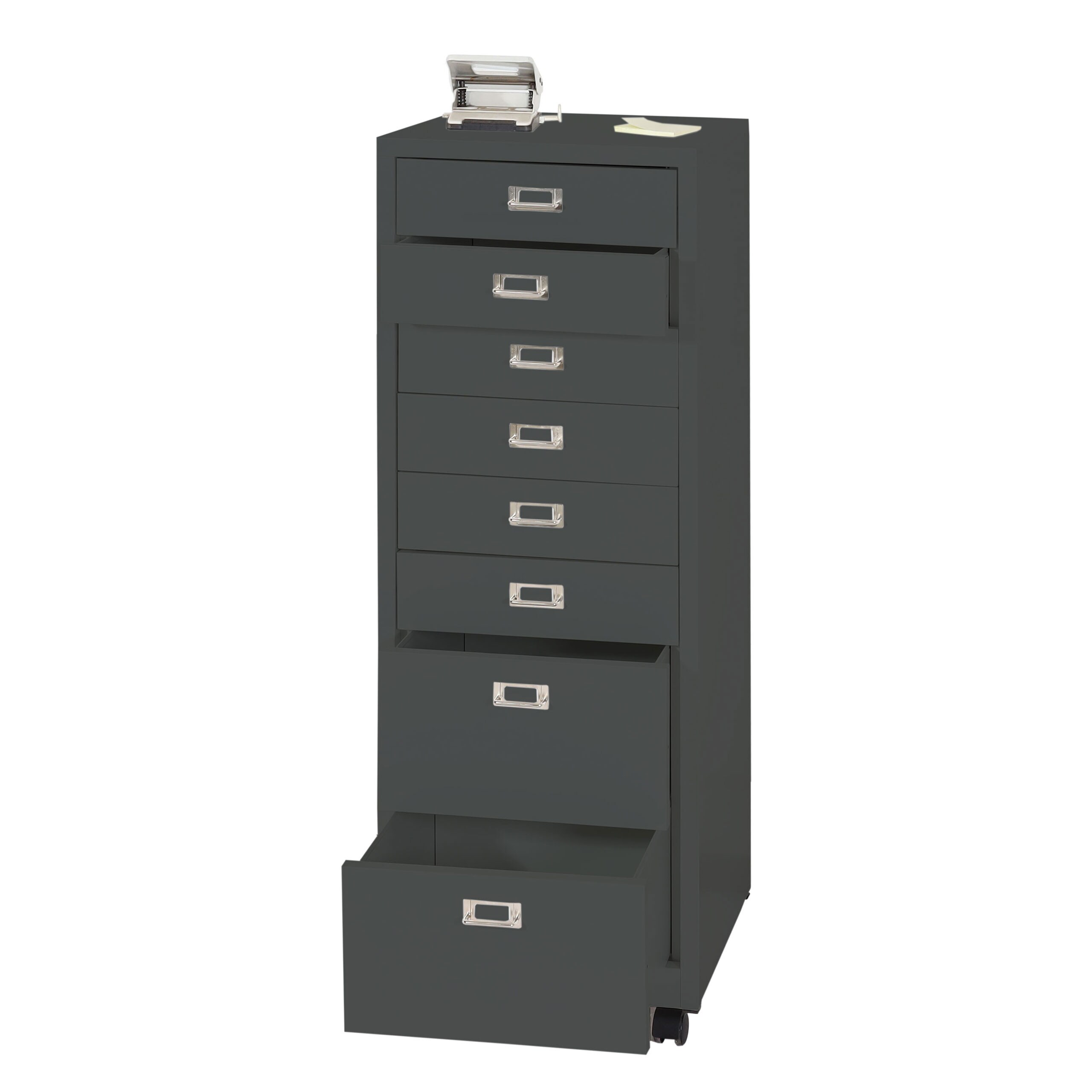 Rollcontainer MCW-L49, Schubladenschrank Stahlschrank Aktenschrank, Metall 115x40x41cm 8 Schubladen ~ dunkelgrau - Bild 1