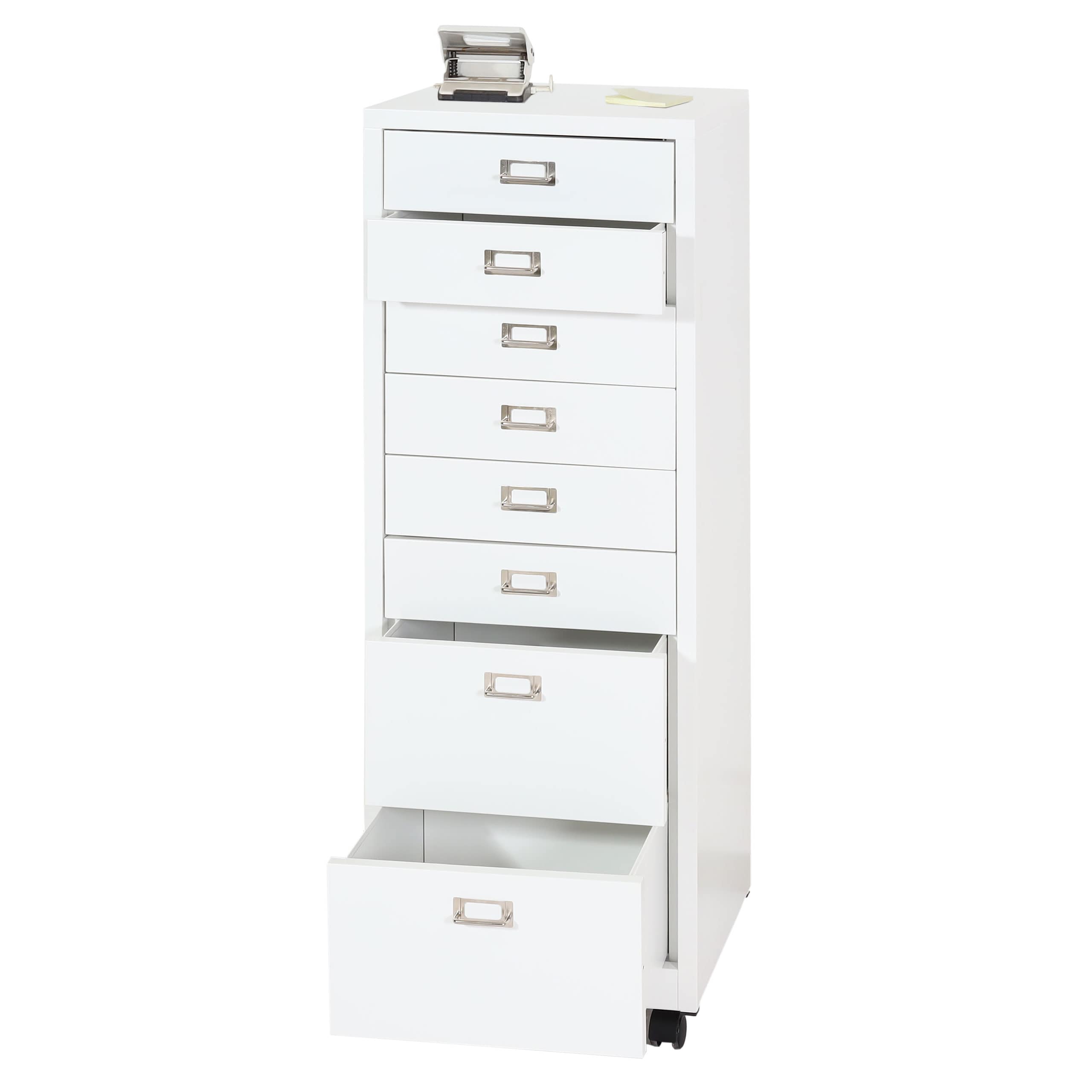 Rollcontainer MCW-L49, Schubladenschrank Stahlschrank Aktenschrank, Metall 115x40x41cm 8 Schubladen ~ wei&szlig; - Bild 1