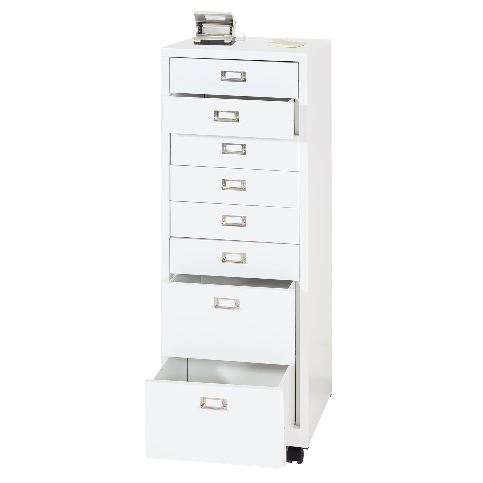 Rollcontainer MCW-L49, Schubladenschrank Stahlschrank Aktenschrank, Metall 115x40x41cm 8 Schubladen ~ weiß | 04057651606941