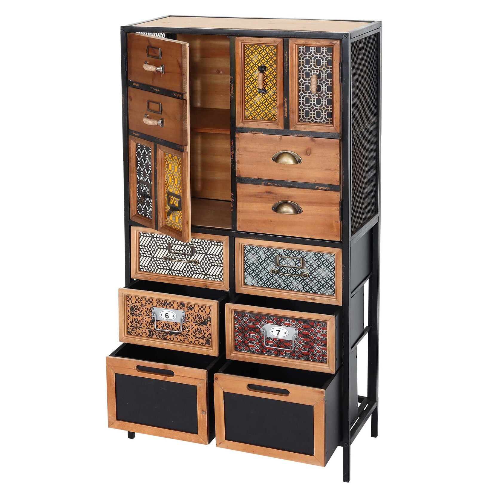 Apothekerkommode MCW-L38, Schubladenschrank Kommode Regal Schubladen, Metall Tanne Holz, Vintage Shabby-Look 120x62x33cm | 04057651610542