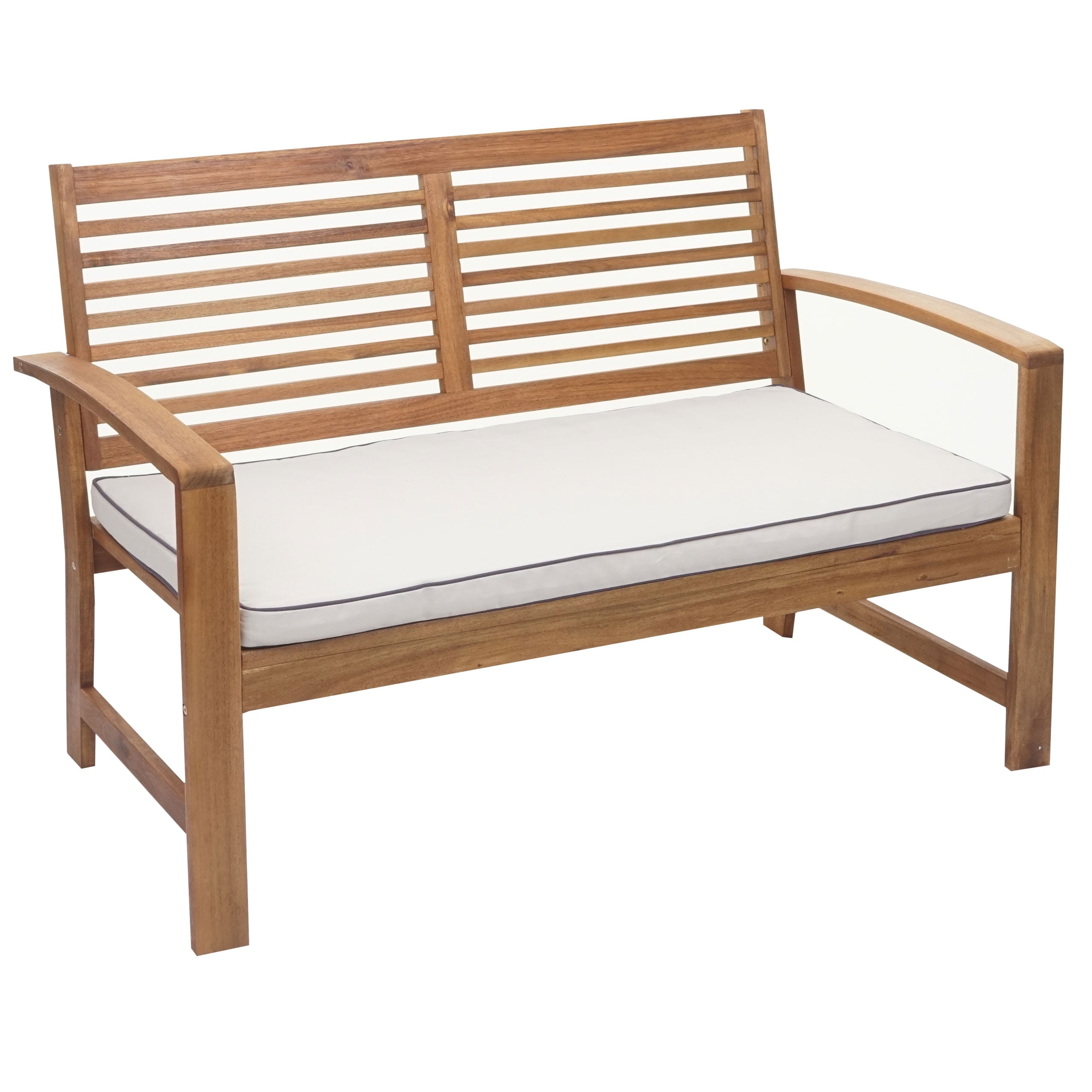Gartenbank MCW-E99, Bank Sitzbank 2-Sitzer, Akazie Holz massiv MVG-zertifiziert 112cm, braun Polster creme - Bild 1
