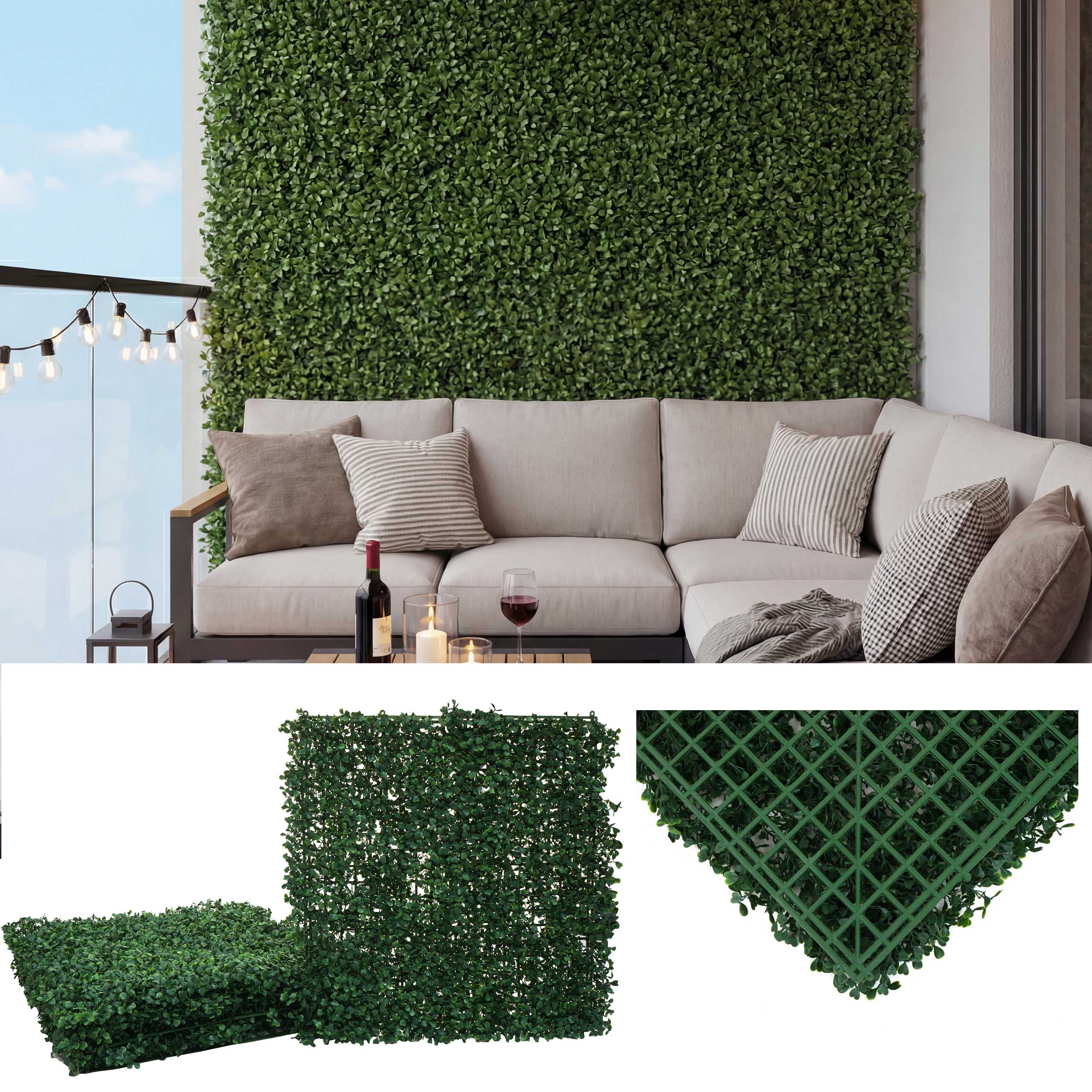 Wandfliese MCW-L78, Sichtschutz Windschutz Verkleidung f&uuml;r Terrasse/Balkon, 4x je 50x50cm = 1m&sup2; ~ Buchs gr&uuml;n - Bild 1