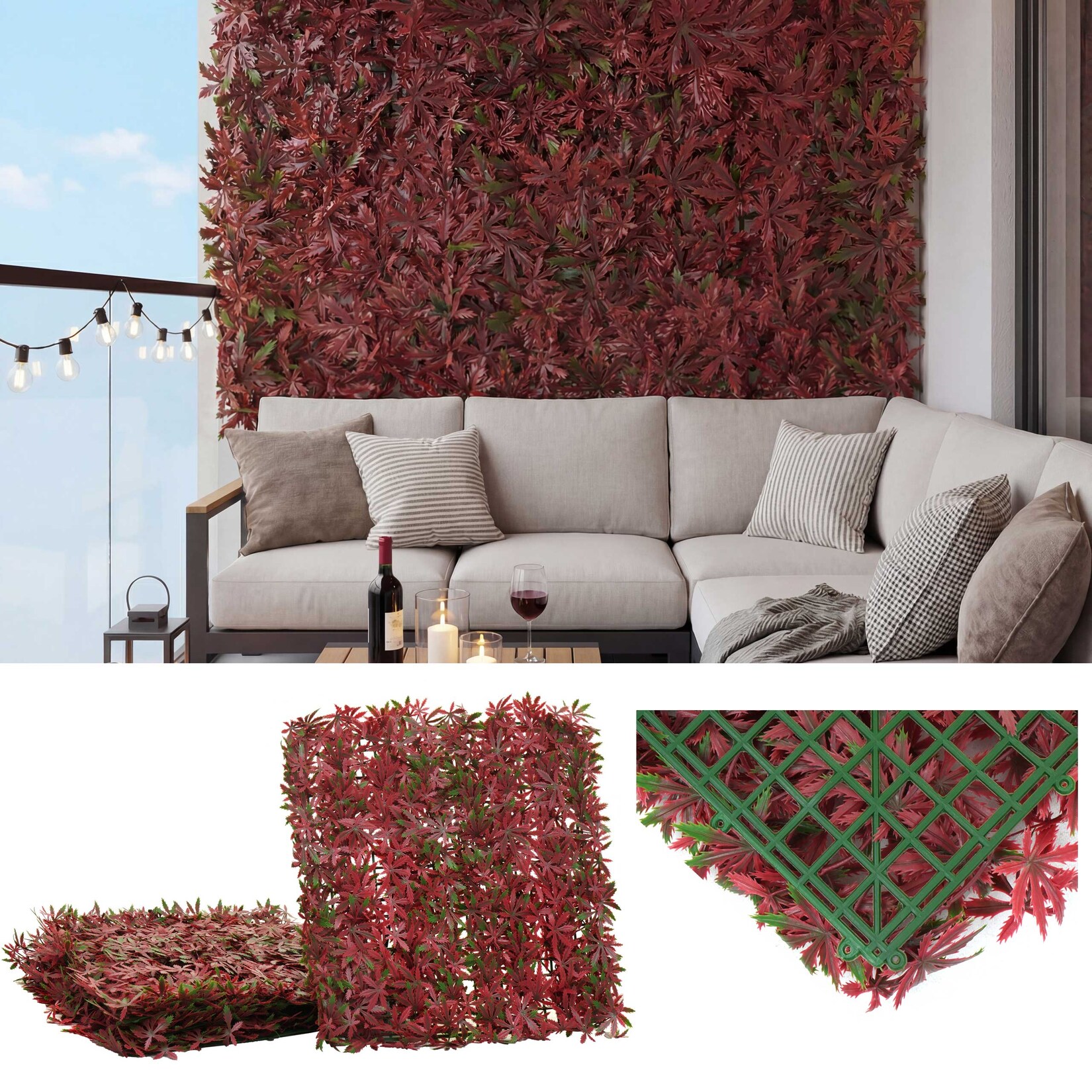 Wandfliese MCW-L78, Sichtschutz Windschutz Verkleidung für Terrasse/Balkon, 4x je 50x50cm = 1m² ~ Ahorn rot