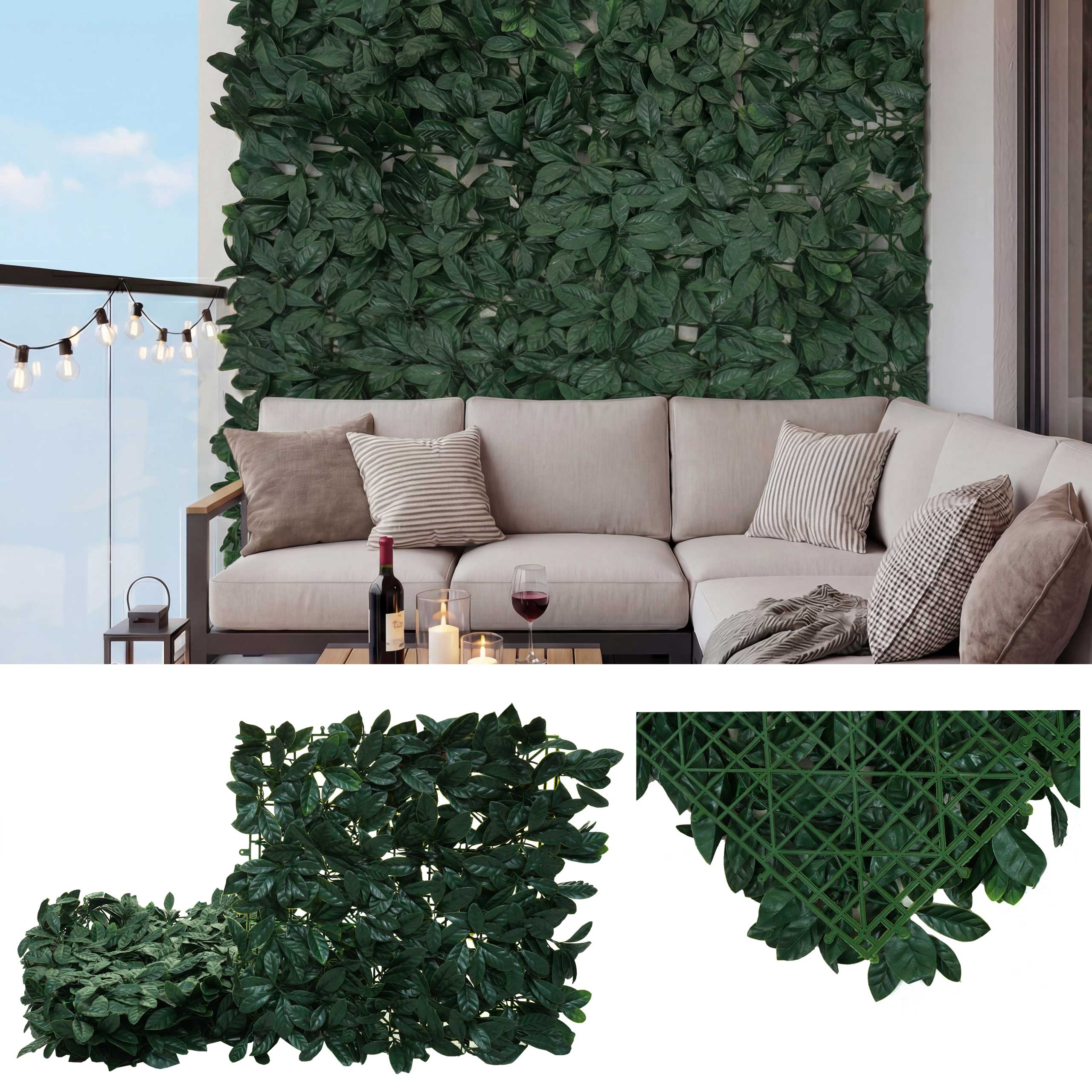 Wandfliese MCW-L78, Sichtschutz Windschutz Verkleidung f&uuml;r Terrasse/Balkon, 4x je 50x50cm = 1m&sup2; ~ Lorbeer gr&uuml;n - Bild 1