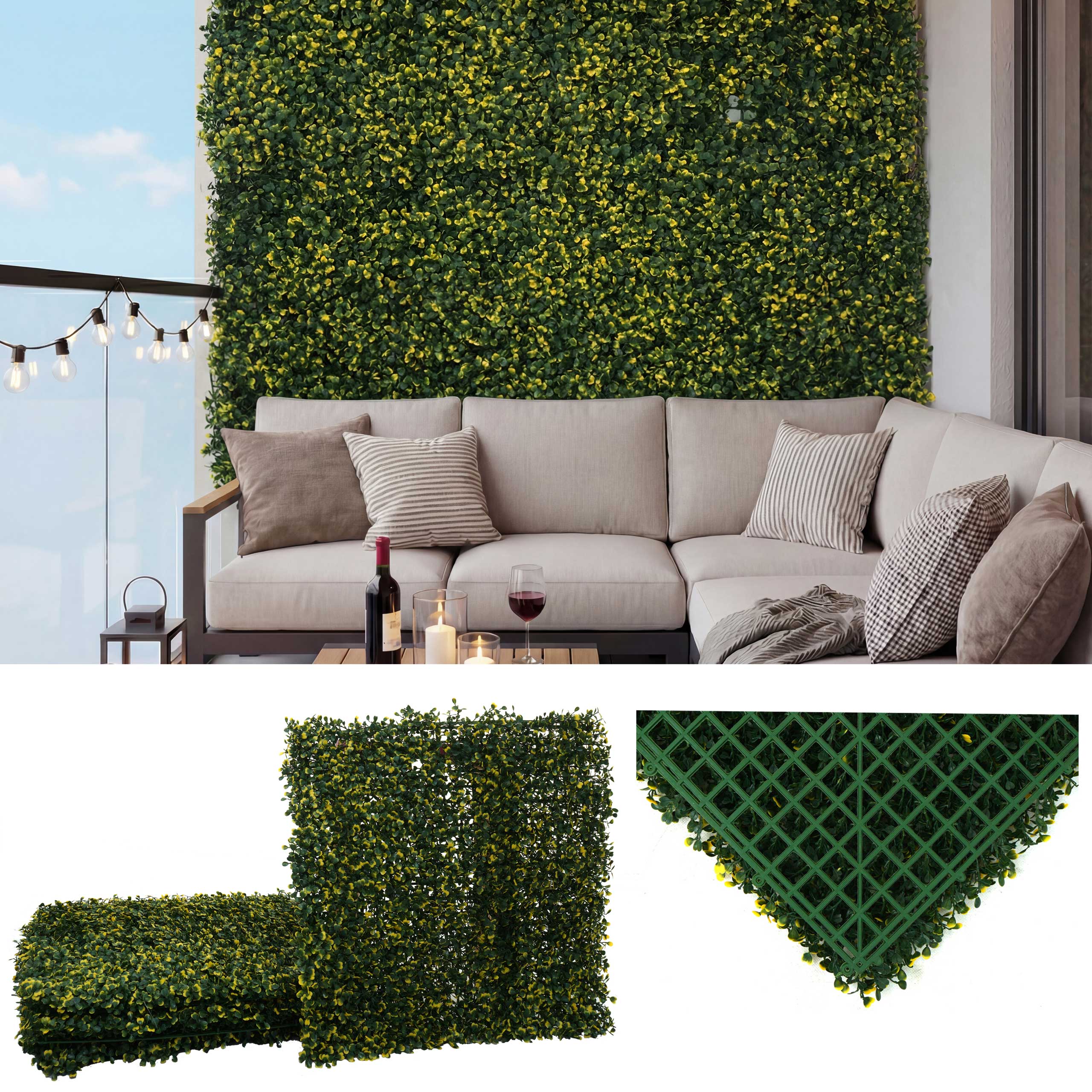 Wandfliese MCW-L78, Sichtschutz Windschutz Verkleidung f&uuml;r Terrasse/Balkon, 4x je 50x50cm = 1m&sup2; ~ Buchs gr&uuml;n-gelb - Bild 1