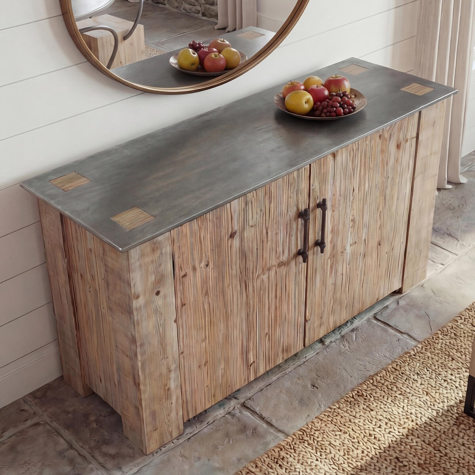 Sideboard MCW-L76, Kommode Schrank, Industrial Massiv-Holz MVG-zertifiziert 80x120x48cm, natur mit Metall-Optik