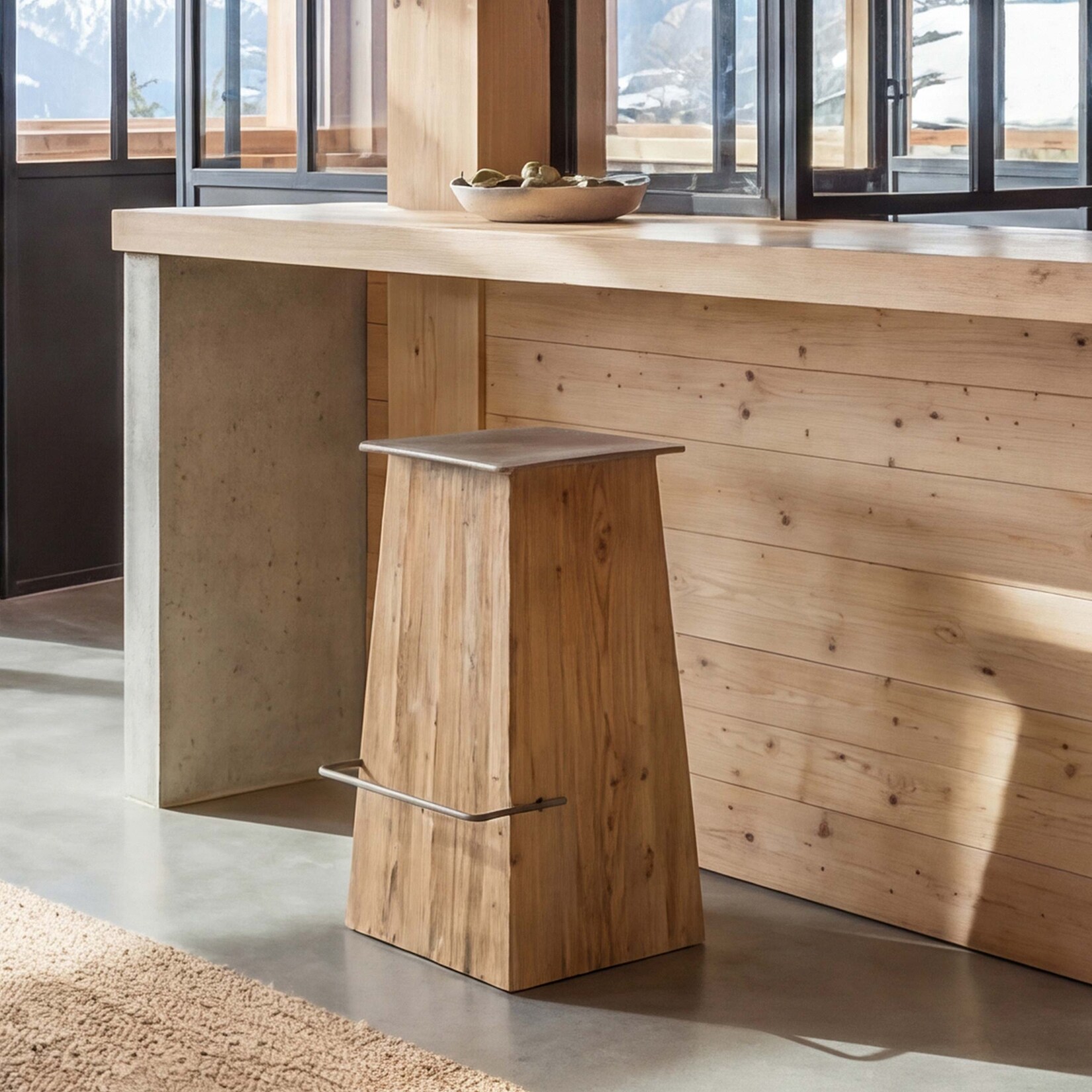 Barhocker MCW-L76, Barstuhl Tresenhocker, Industrial Massiv-Holz MVG-zertifiziert, natur mit Metall-Optik