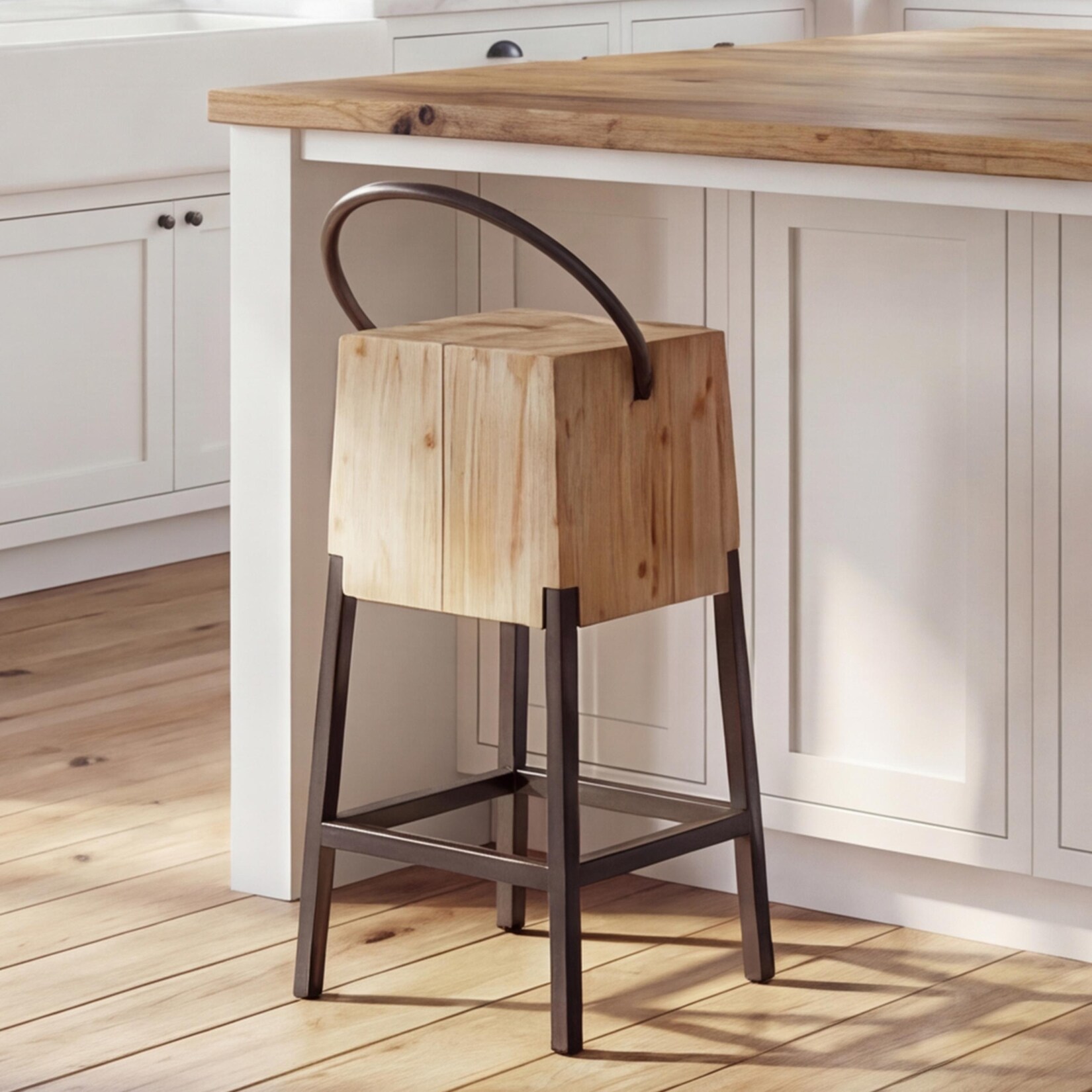 Barhocker MCW-L76, Barstuhl Tresenhocker, Industrial Metall Massiv-Holz MVG-zertifiziert, natur