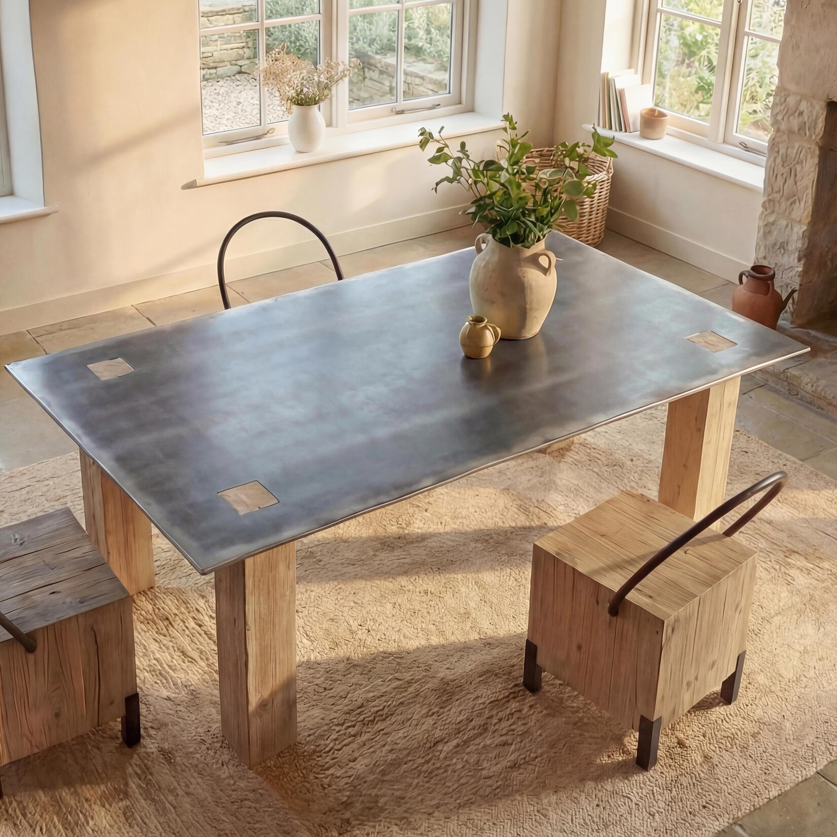 Esstisch MCW-L76, Tisch Esszimmertisch, Industrial Massiv-Holz MVG-zertifiziert 240x100cm, natur mit Metall-Optik