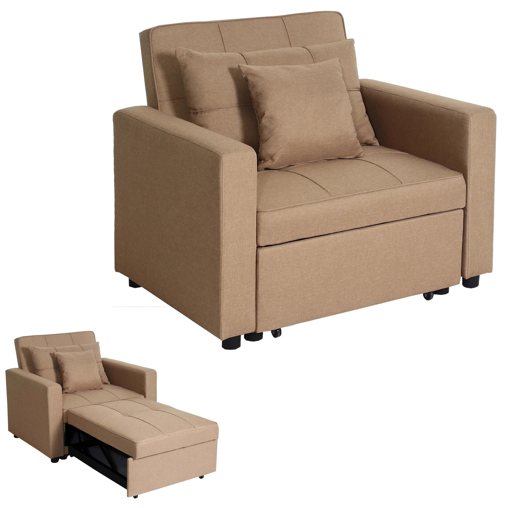 Schlafsessel MCW-L90, Klappsessel Schlafsofa Gästebett Relaxsessel, Liegefläche 197x103cm Stoff/Textil ~ taupe | 04057651610993