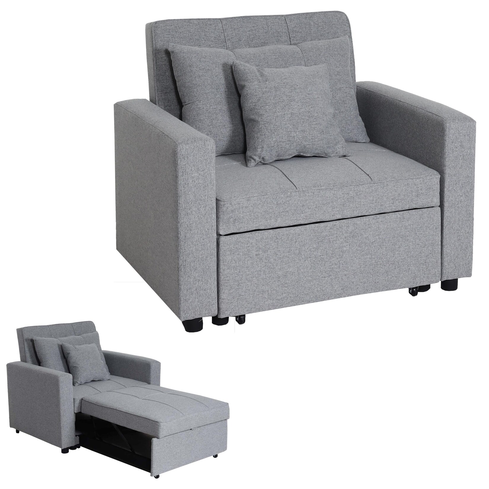 Schlafsessel MCW-L90, Klappsessel Schlafsofa Gästebett Relaxsessel, Liegefläche 197x103cm Stoff/Textil ~ hellgrau