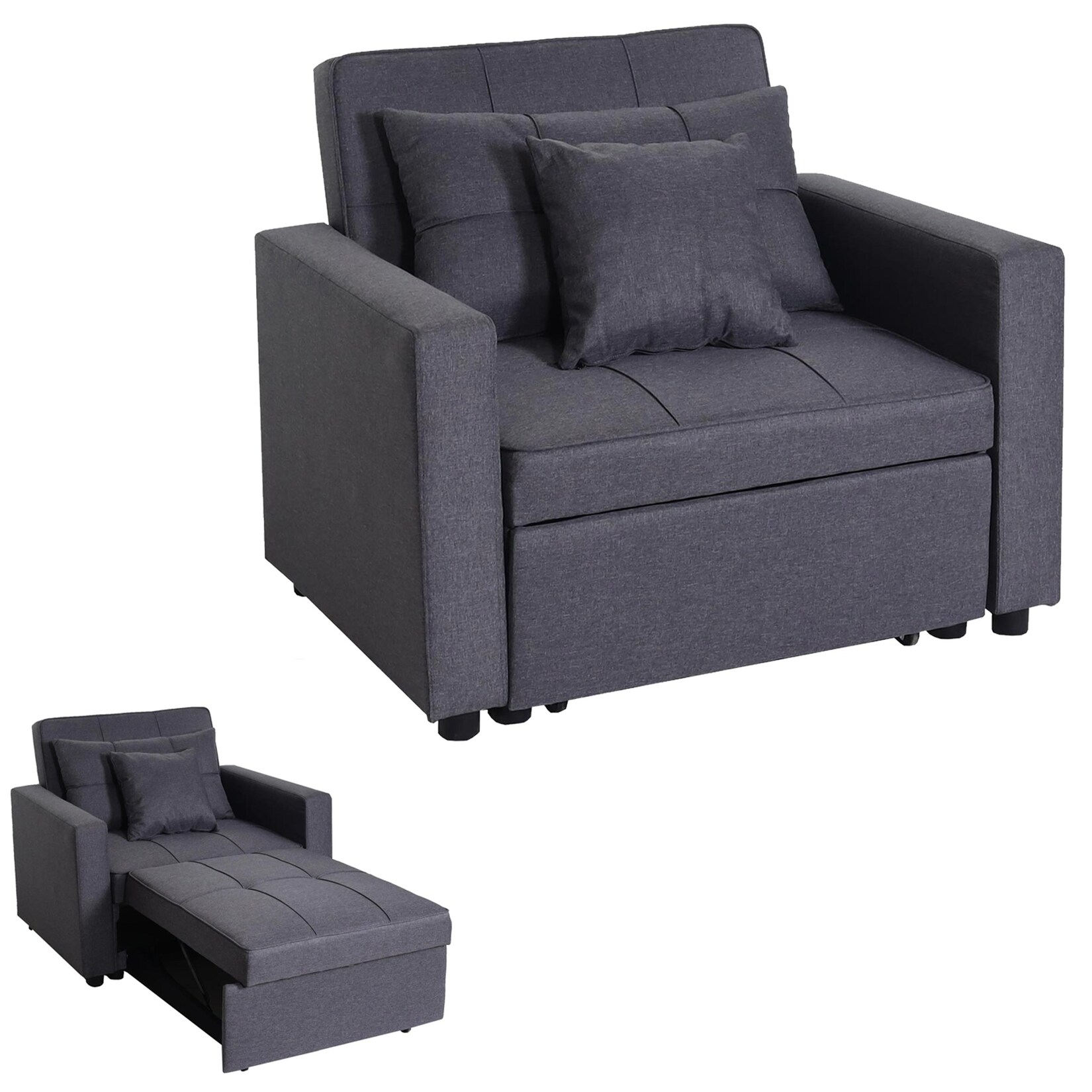 Schlafsessel MCW-L90, Klappsessel Schlafsofa Gästebett Relaxsessel, Liegefläche 197x103cm Stoff/Textil ~ dunkelgrau