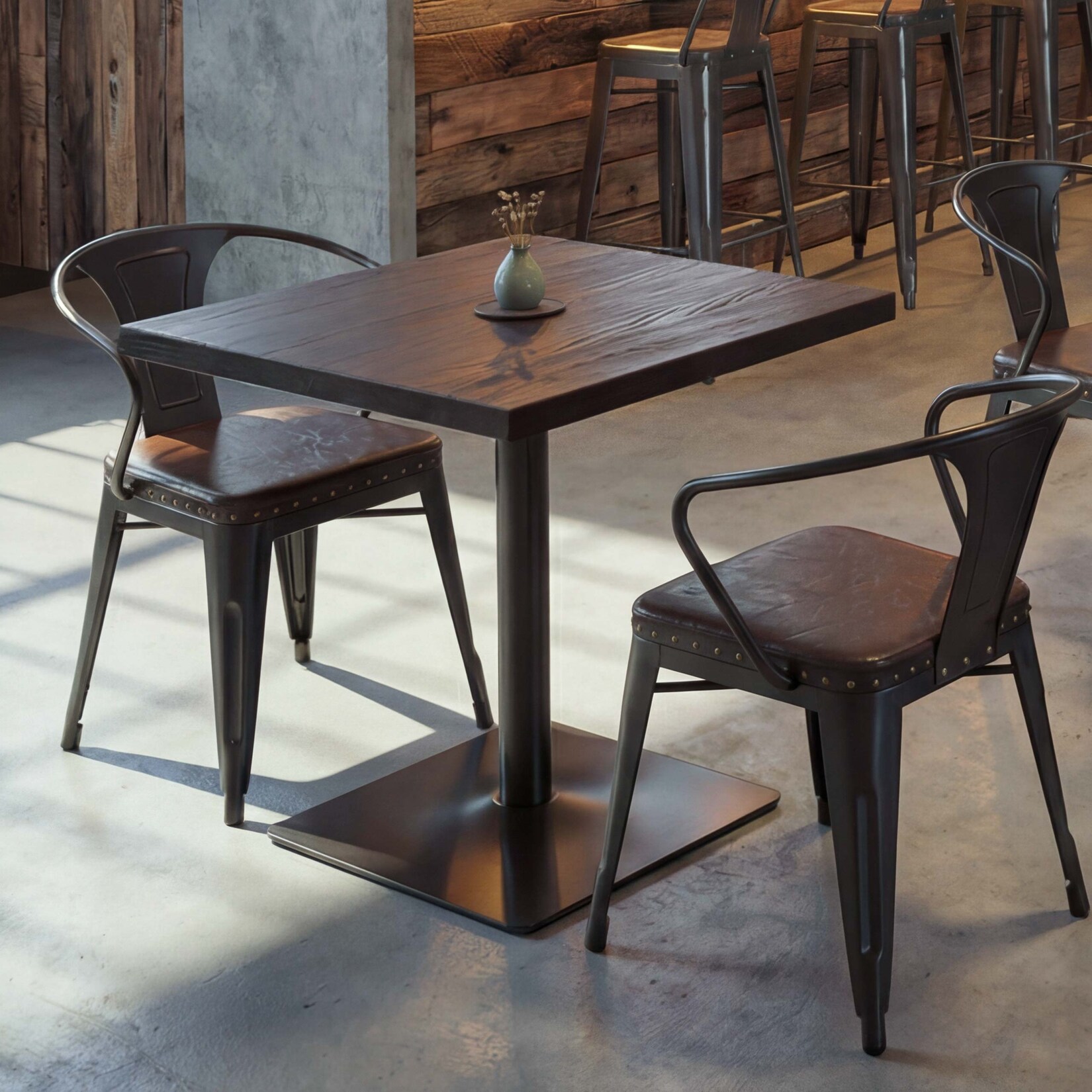 Bistrotisch MCW-H10, Bartisch Thekentisch, Industrial Gastro Metall Ulme Massivholz MVG 70x70cm ~ dunkelbraun | 04057651759333