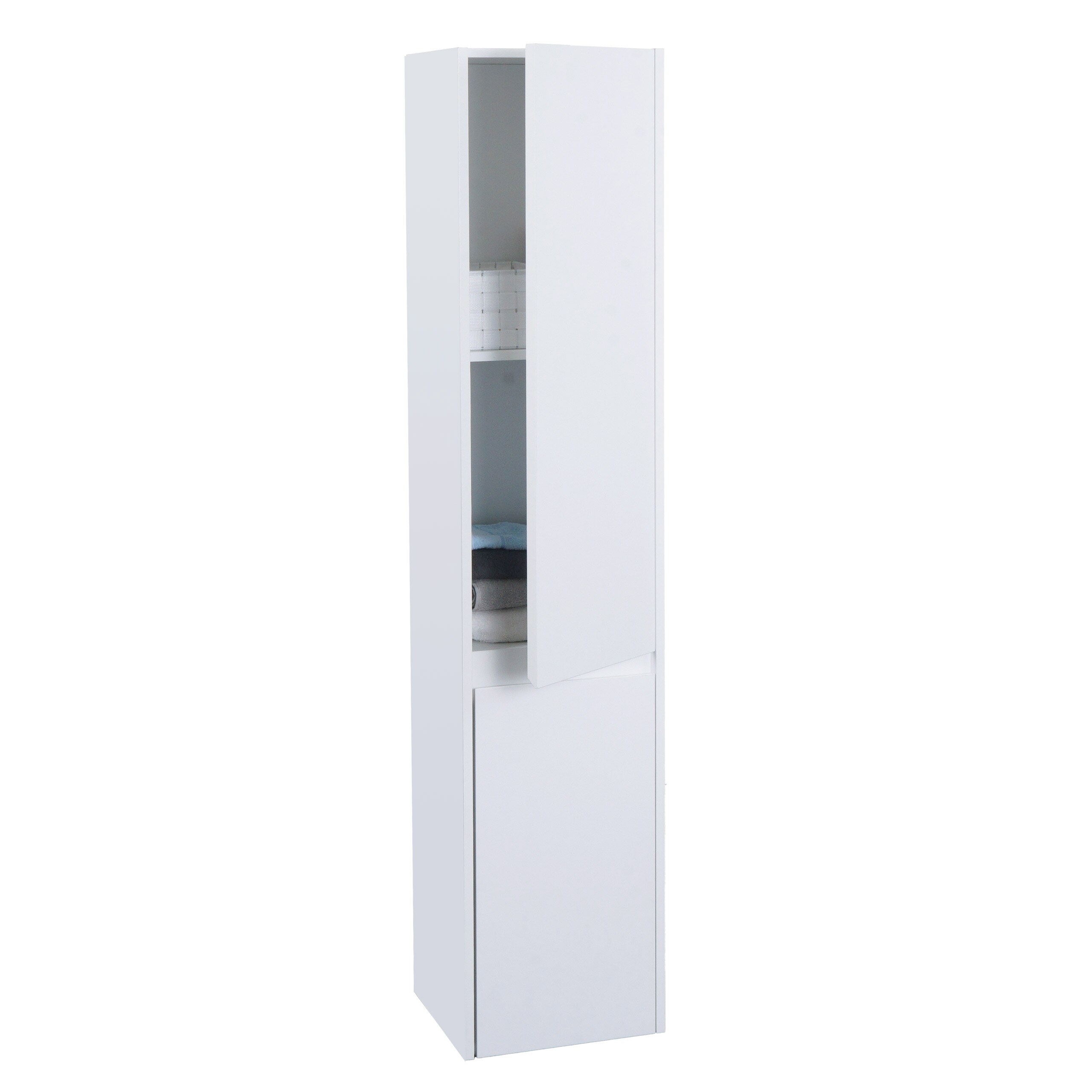 H&auml;ngeschrank MCW-L86, Badschrank Highboard Hochschrank, MVG Melamin 2 T&uuml;ren 3 F&auml;cher 160x33cm ~ wei&szlig; - Bild 1