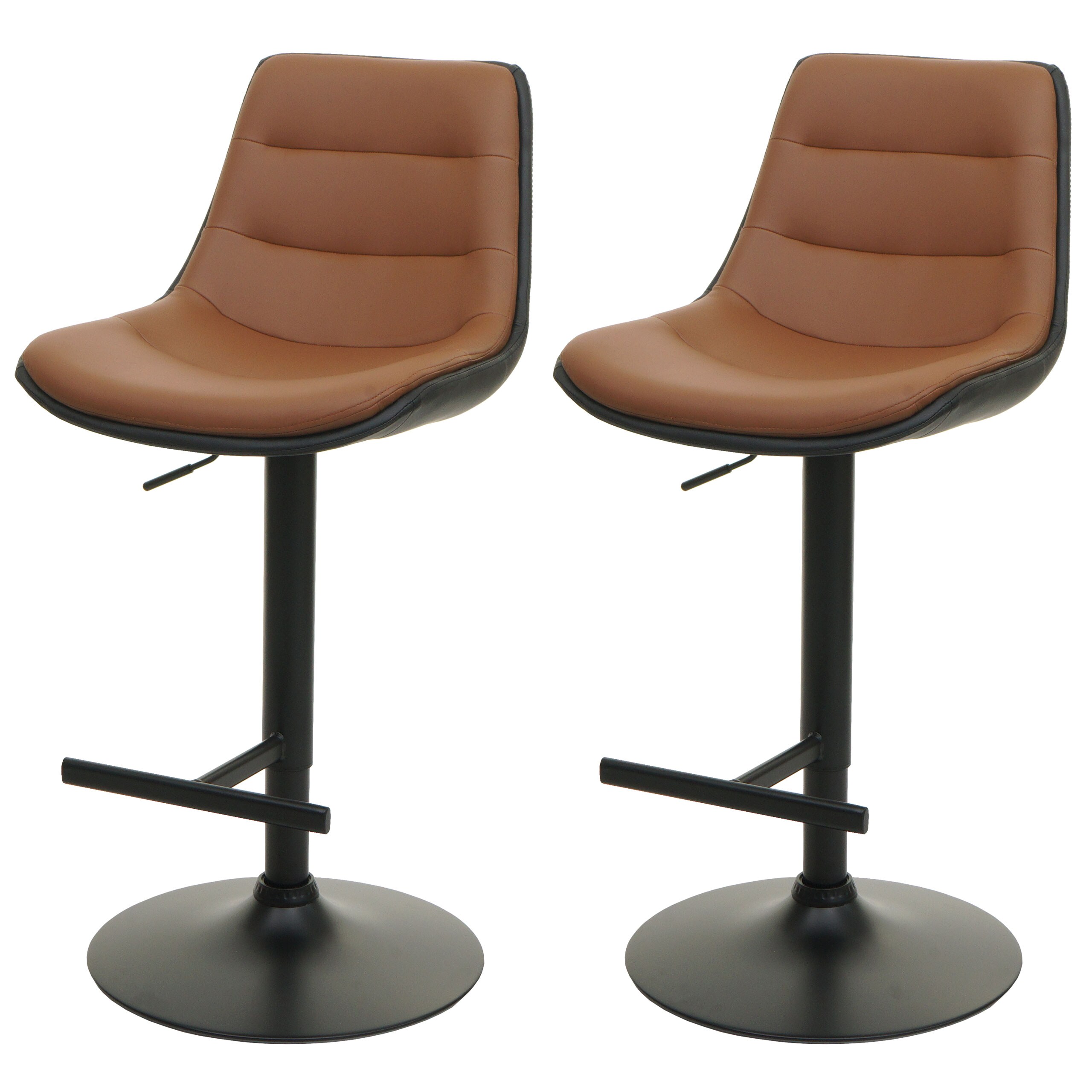 2er-Set Barhocker MCW-L85, Barstuhl Tresenhocker Drehhocker, h&ouml;henverstellbar mit Lehne Kunstleder ~ braun - Bild 1