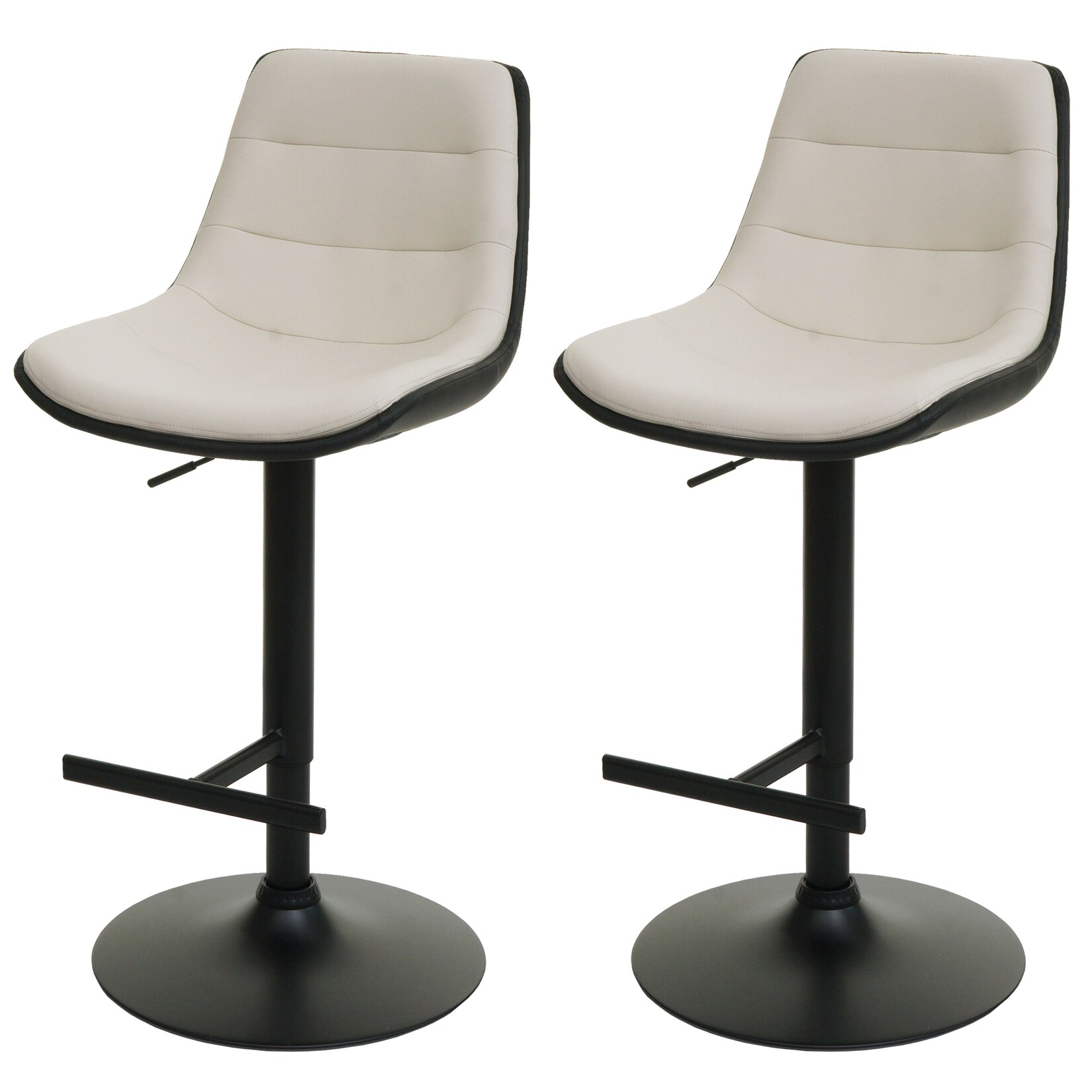 2er-Set Barhocker MCW-L85, Barstuhl Tresenhocker Drehhocker, höhenverstellbar mit Lehne Kunstleder ~ creme-beige