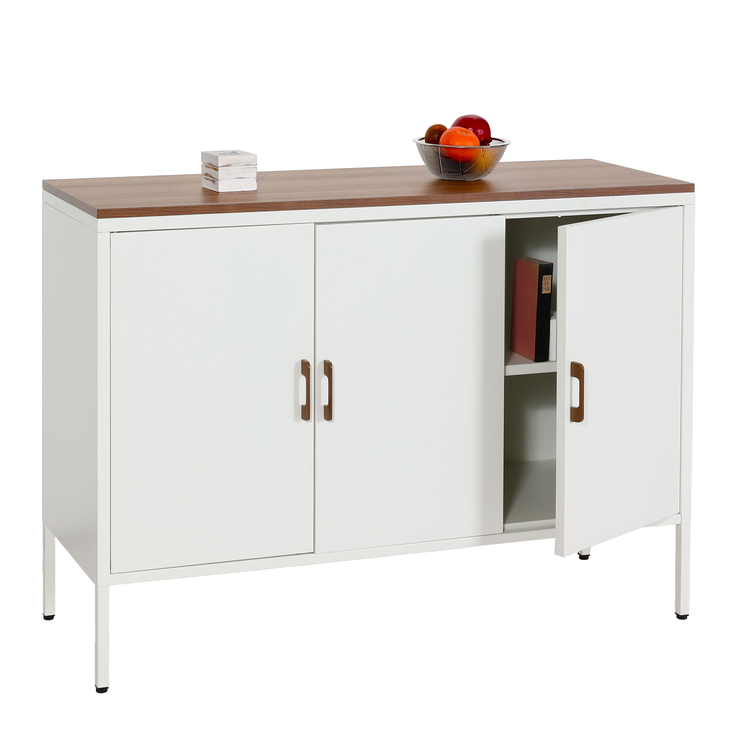 Kommode MCW-L84, Sideboard Schrank Anrichte, 3 T&uuml;ren Metall 90x120x40cm, Melamin beschichtet ~ wei&szlig; - Bild 1