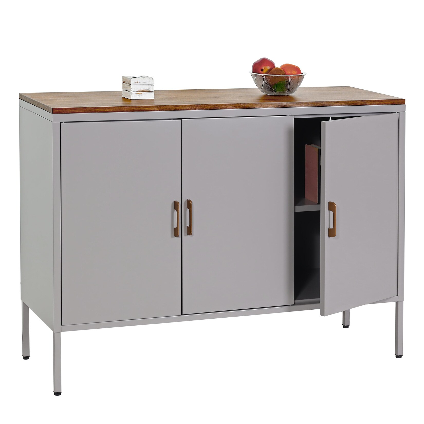 Kommode MCW-L84, Sideboard Schrank Anrichte, 3 Türen Metall 90x120x40cm, Melamin beschichtet ~ grau