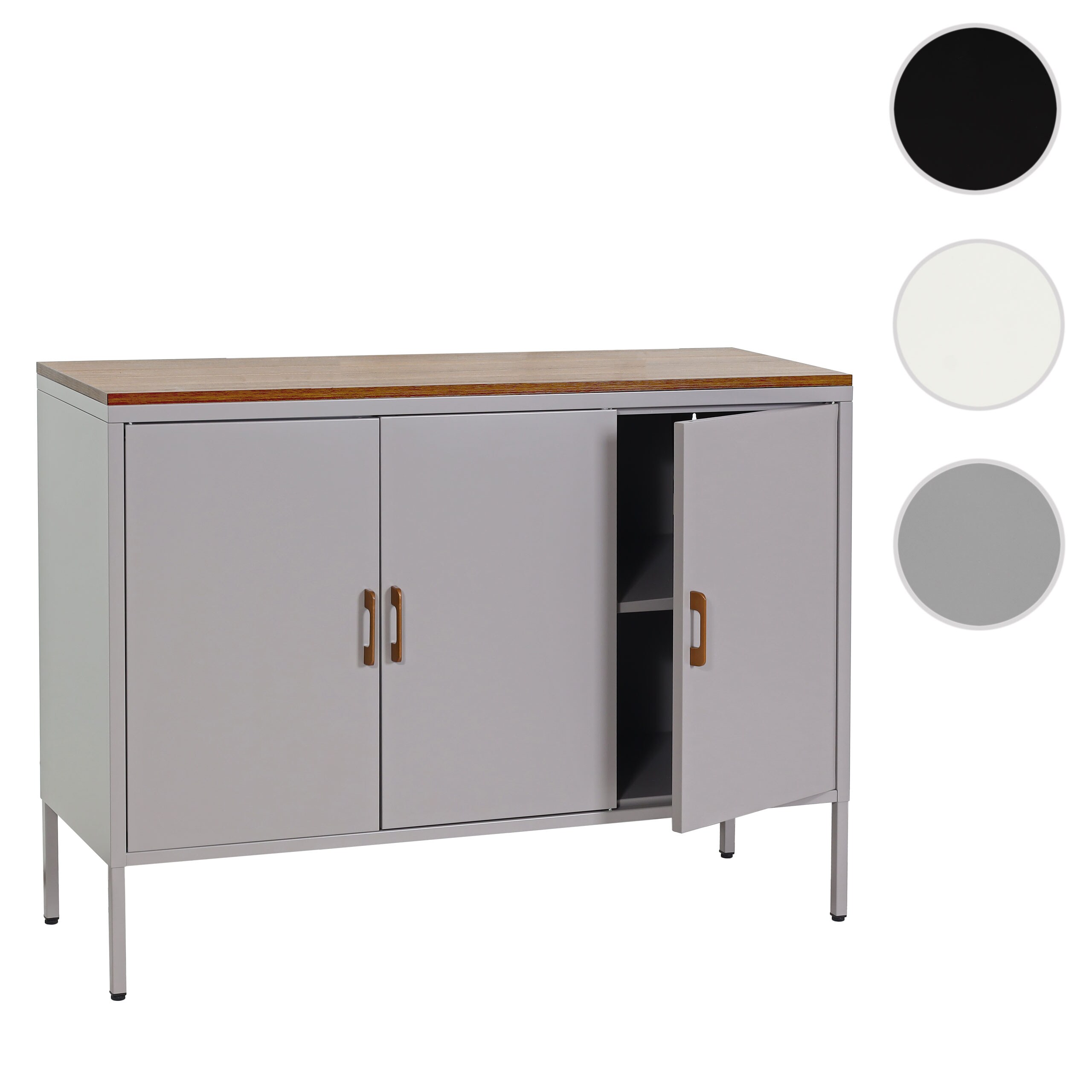 Kommode MCW-L84, Sideboard Schrank Anrichte, 3 Türen Metall 90x120x40cm, Melamin beschichtet ~ grau online kaufen bei Netto