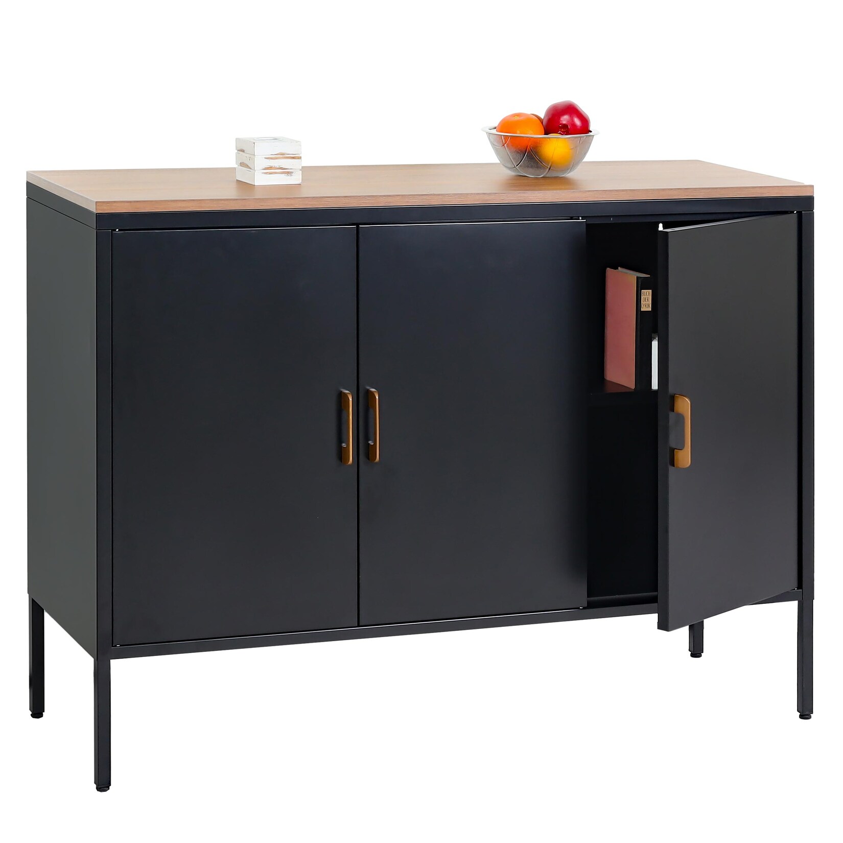 Kommode MCW-L84, Sideboard Schrank Anrichte, 3 Türen Metall Melamin 90x120x40cm, Melamin beschichtet ~ schwarz | 04057651612386