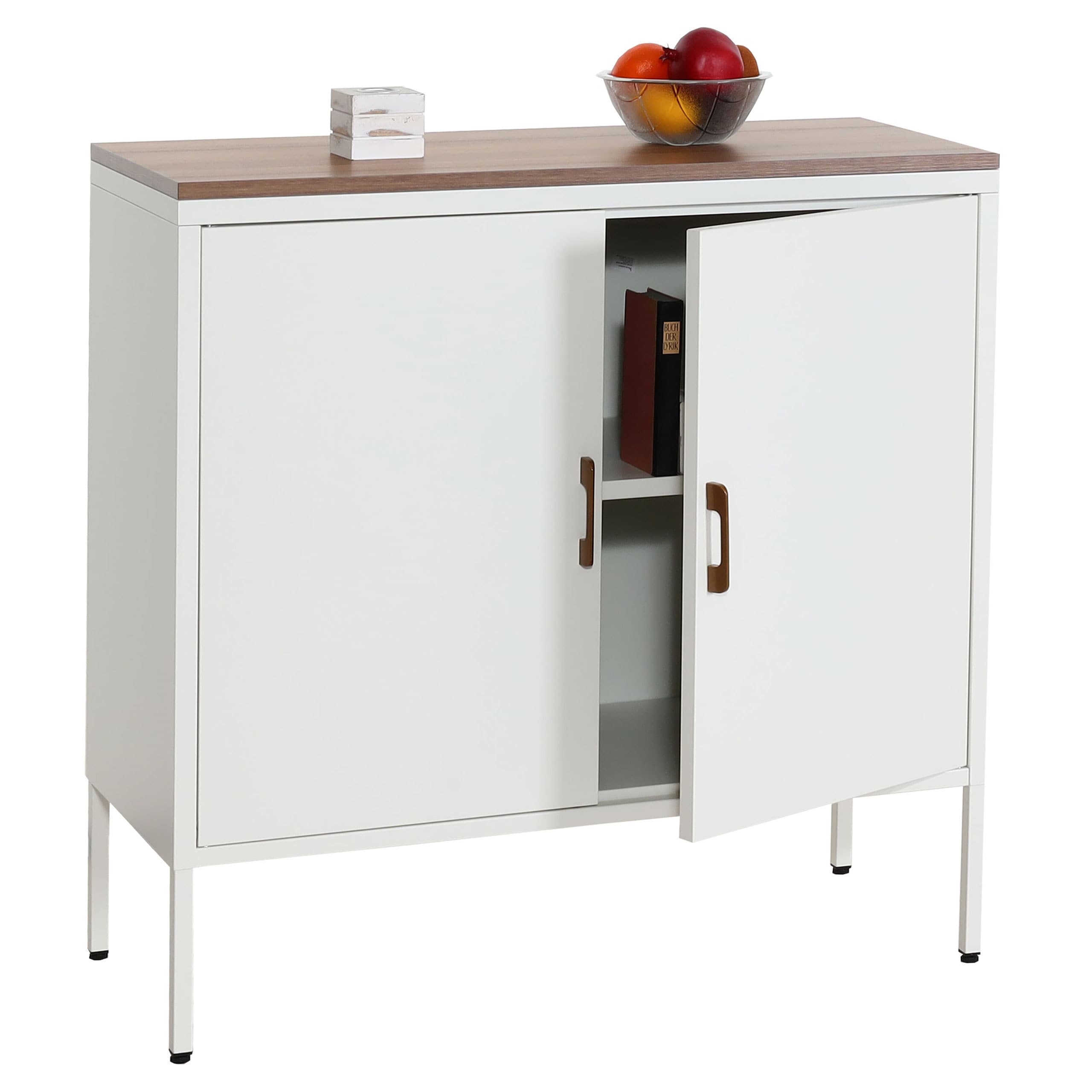 Kommode MCW-L84, Sideboard Schrank Anrichte, 2 T&uuml;ren Metall 90x90x40cm, Melamin beschichtet ~ wei&szlig; - Bild 1