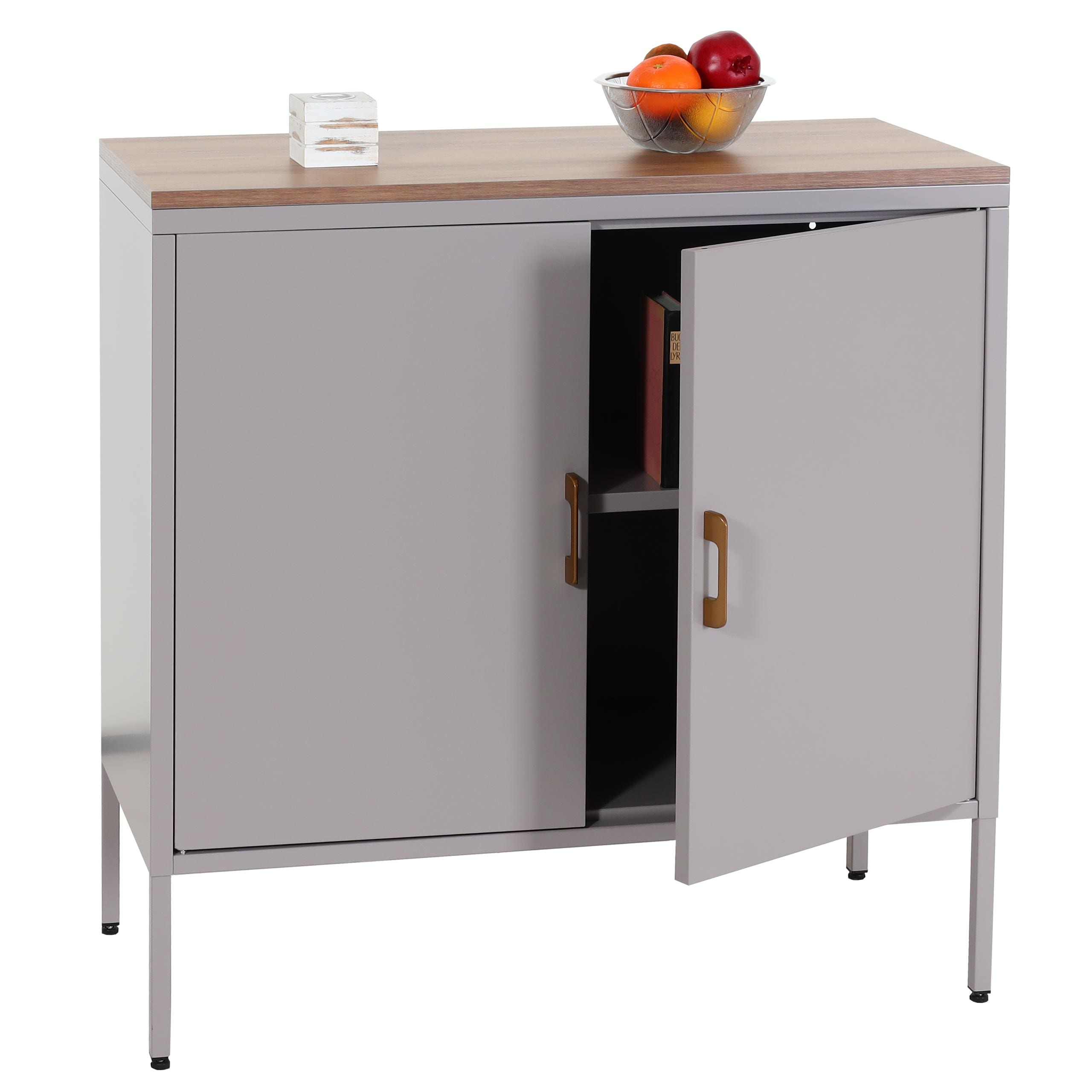 Kommode MCW-L84, Sideboard Schrank Anrichte, 2 T&uuml;ren Metall 90x90x40cm, Melamin beschichtet ~ grau - Bild 1