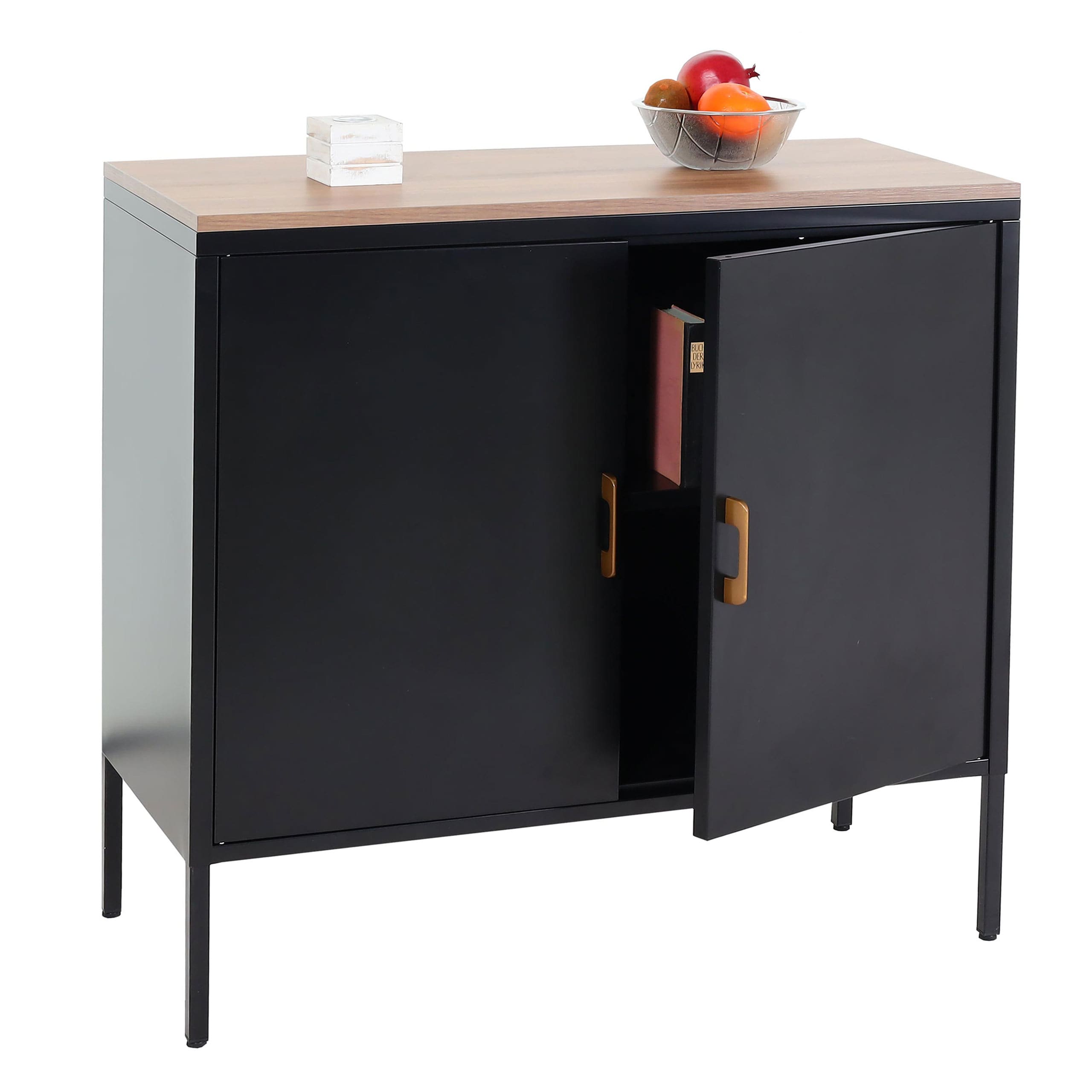 Kommode MCW-L84, Sideboard Schrank Anrichte, 2 T&uuml;ren Metall 90x90x40cm, Melamin beschichtet ~ schwarz - Bild 1